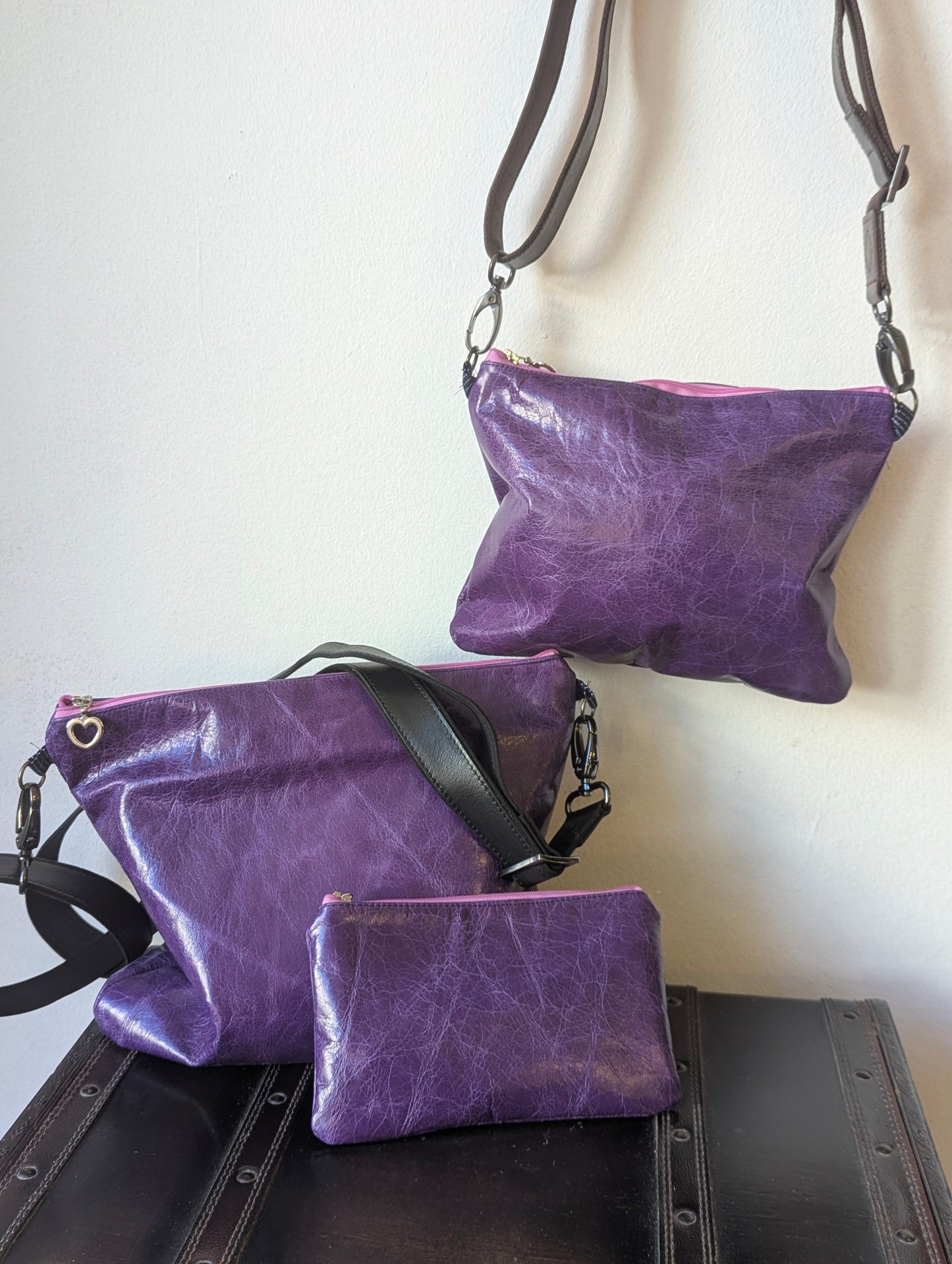 Purple Upcycled Leather Crossbody Bag