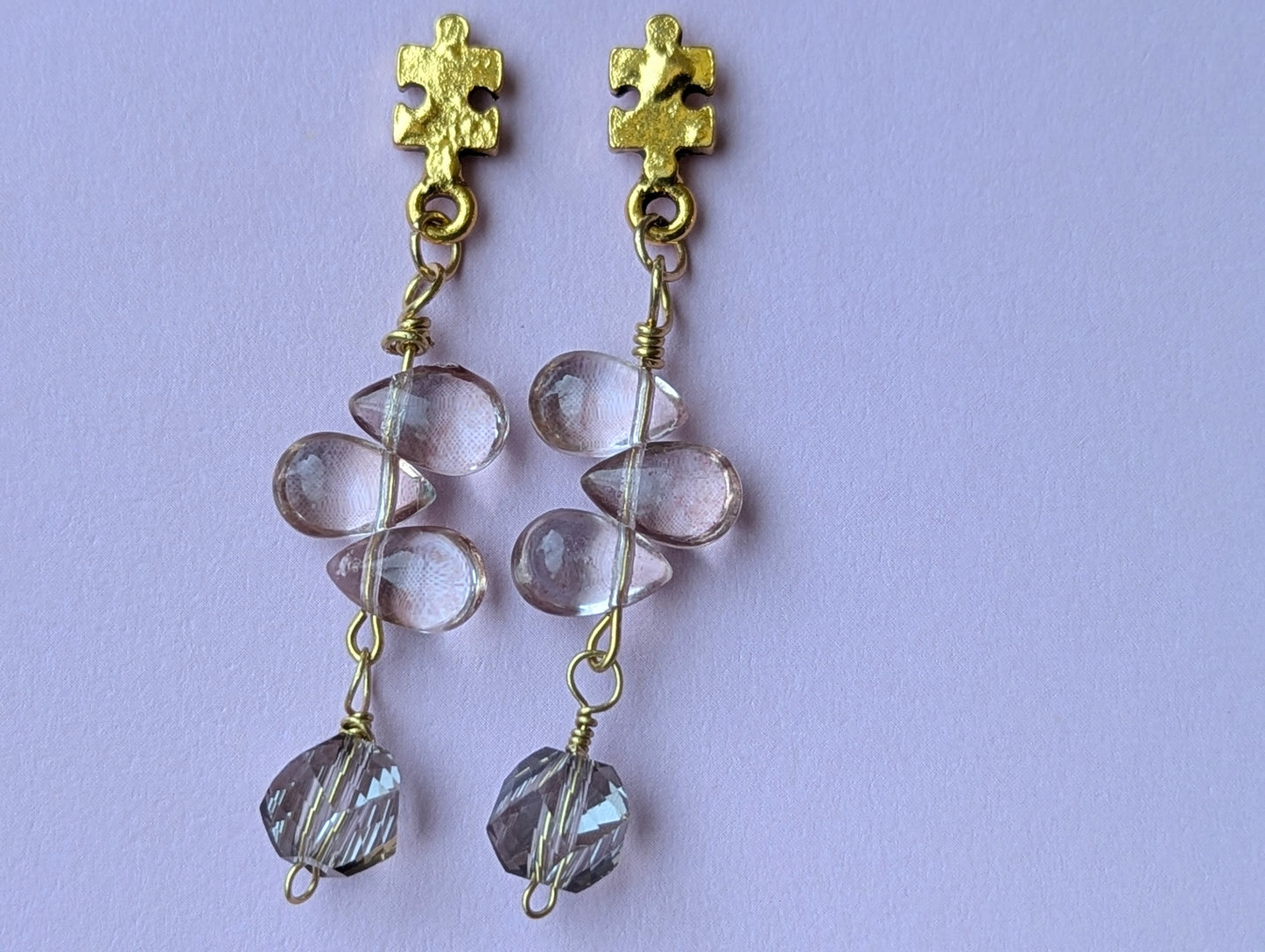 Gold Puzzle Piece Dangle Earrings
