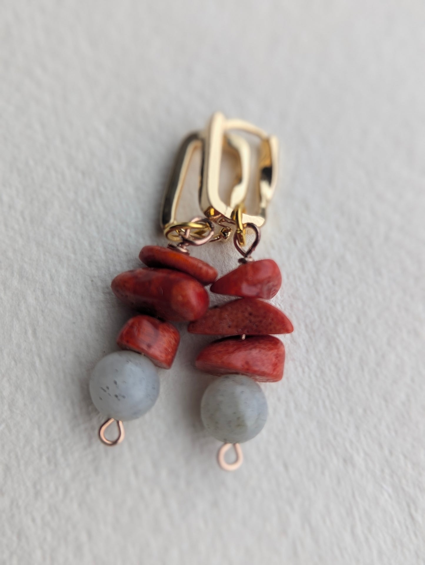 Handmade Red Coral & Labradorite Drop Earrings