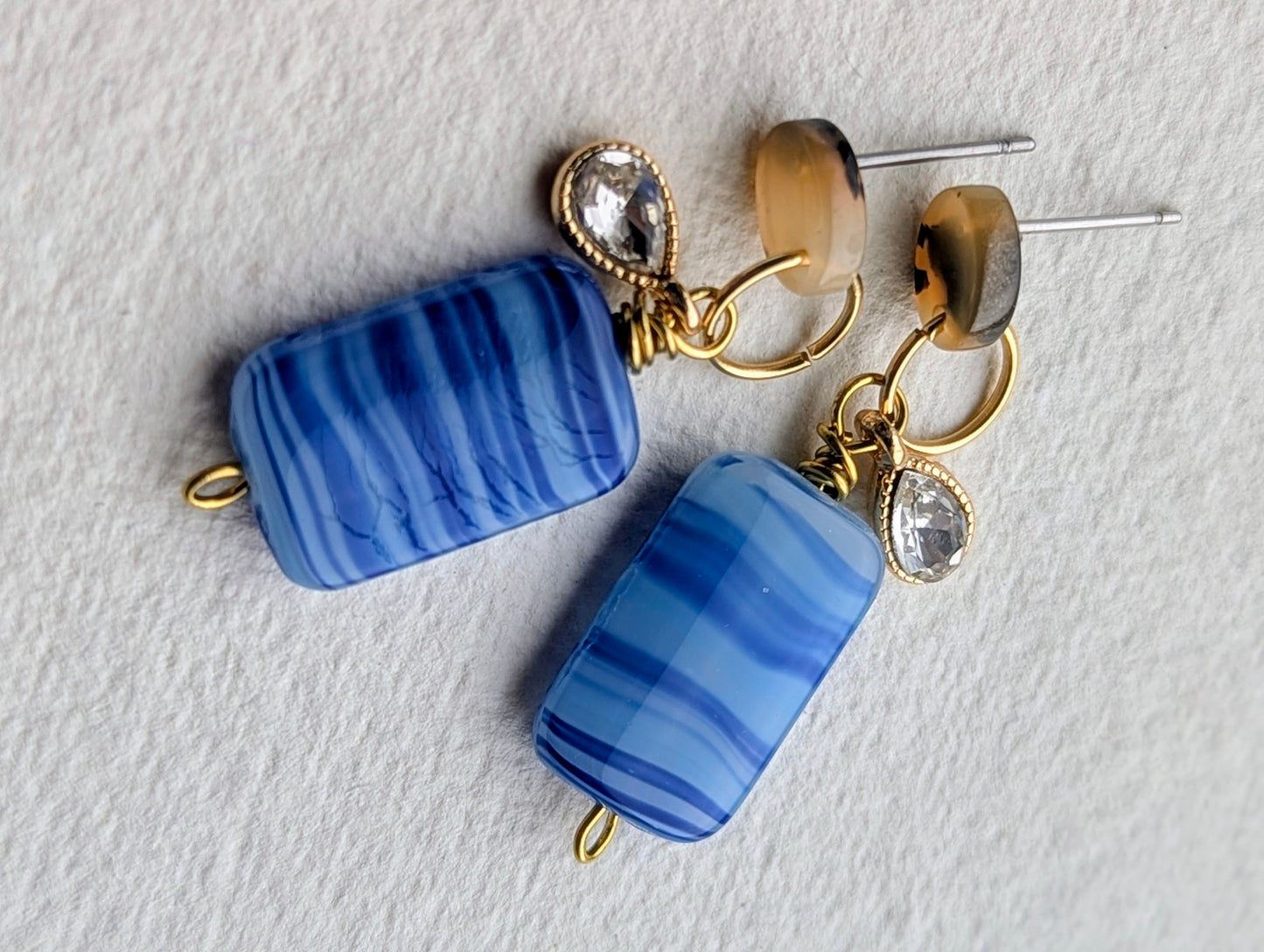 Artisan Blue Striped Glass Bead Dangle Earrings