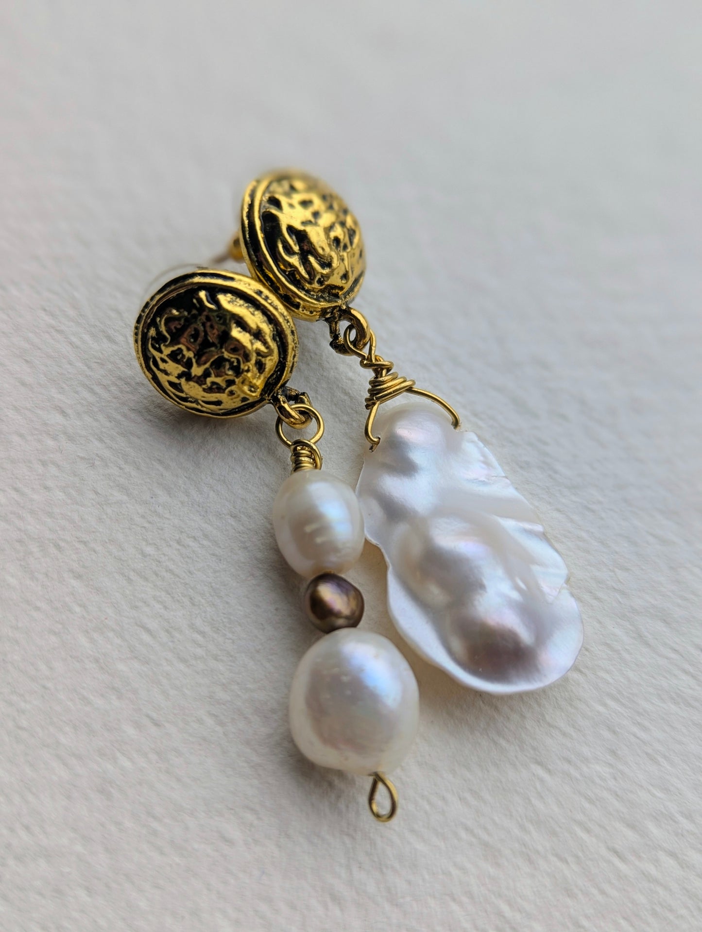 Asymmetrical Baroque & Freshwater Pearl Drop Earrings