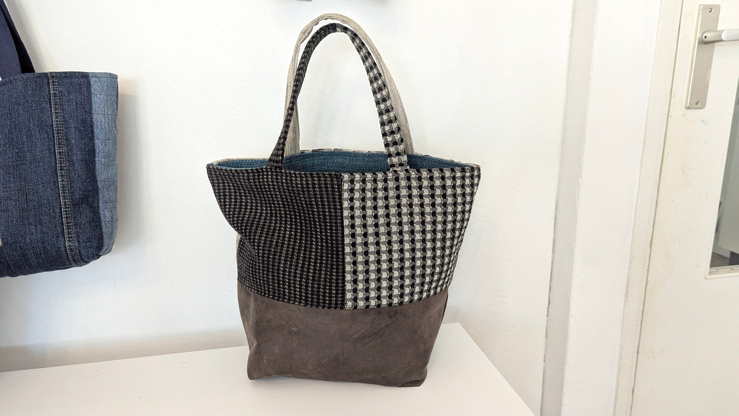 Upcycle leather and textiles Tote bag