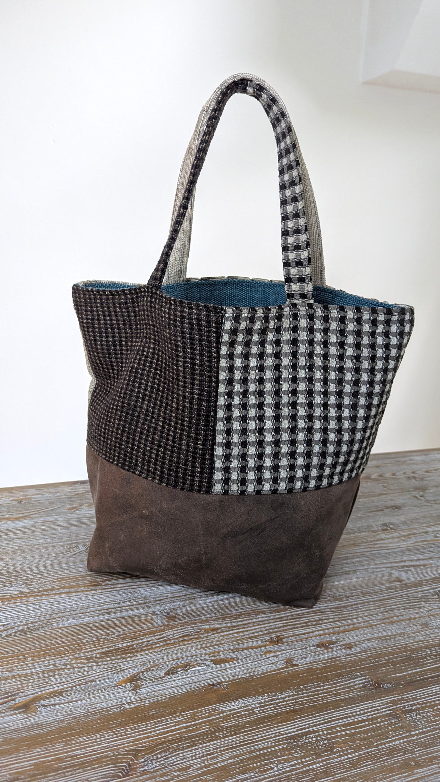 Upcycle leather and textiles Tote bag