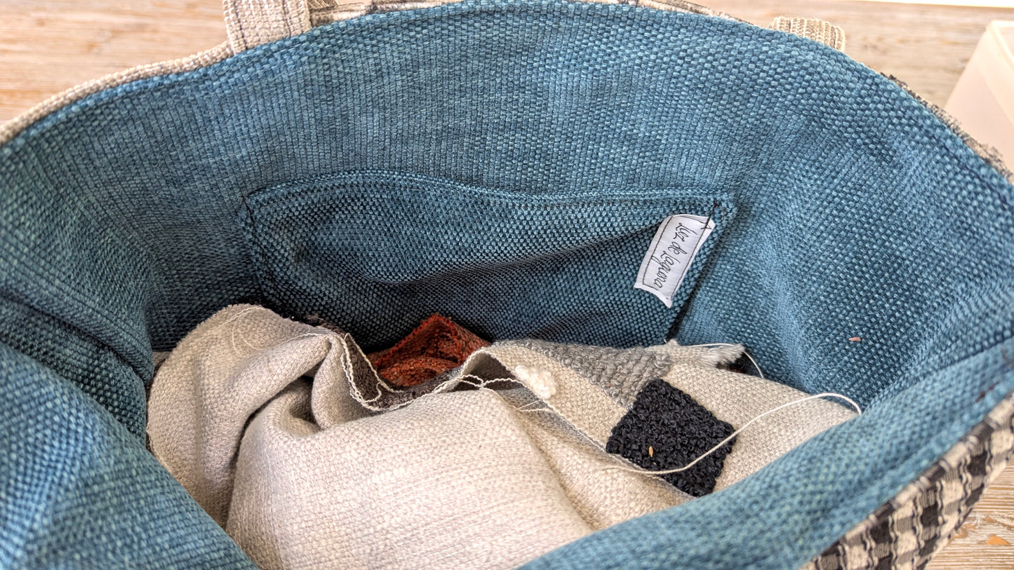 Upcycle leather and textiles Tote bag