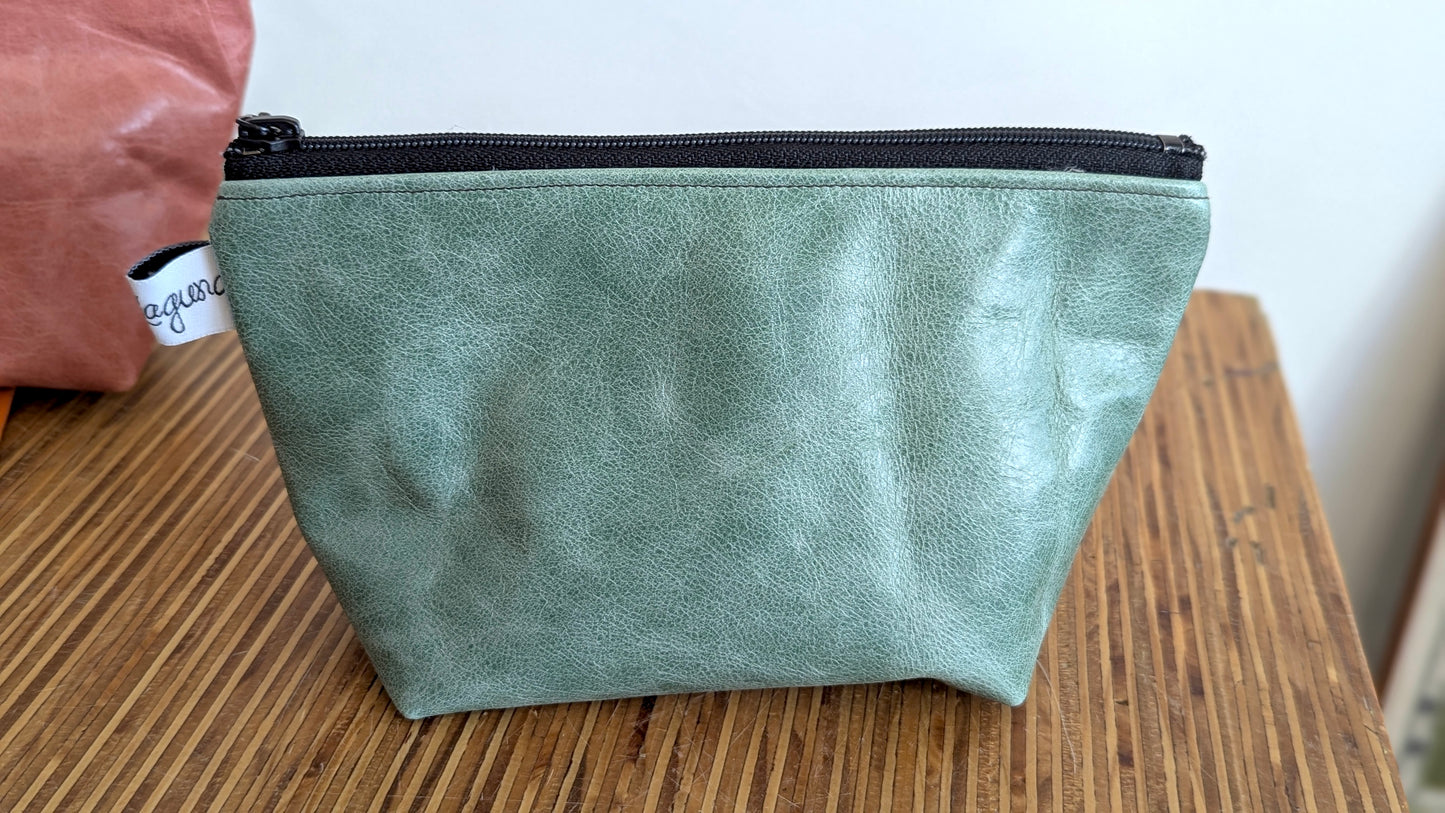 Green leather pencil case