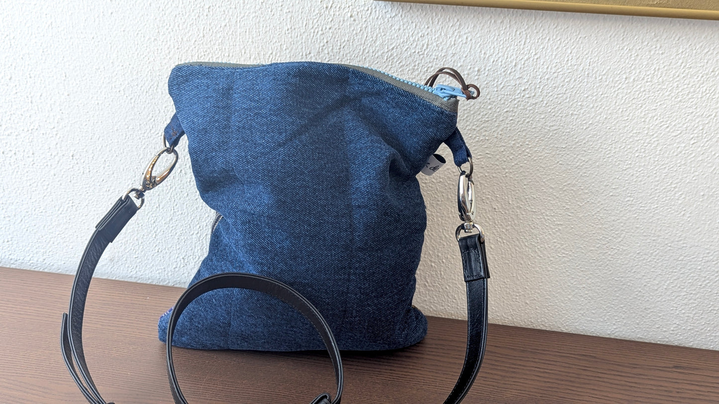 Upcycle Patchwork leather, denim and cotton crossbody bag
