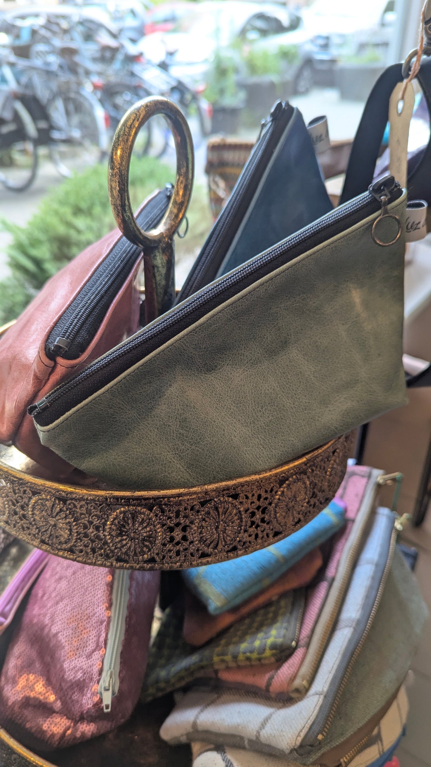 Green leather pencil case