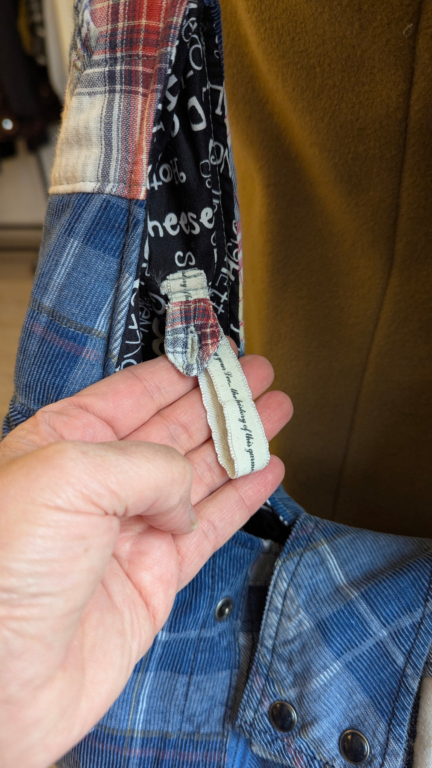 Upcycled plaid shirt patchwork quilted bag