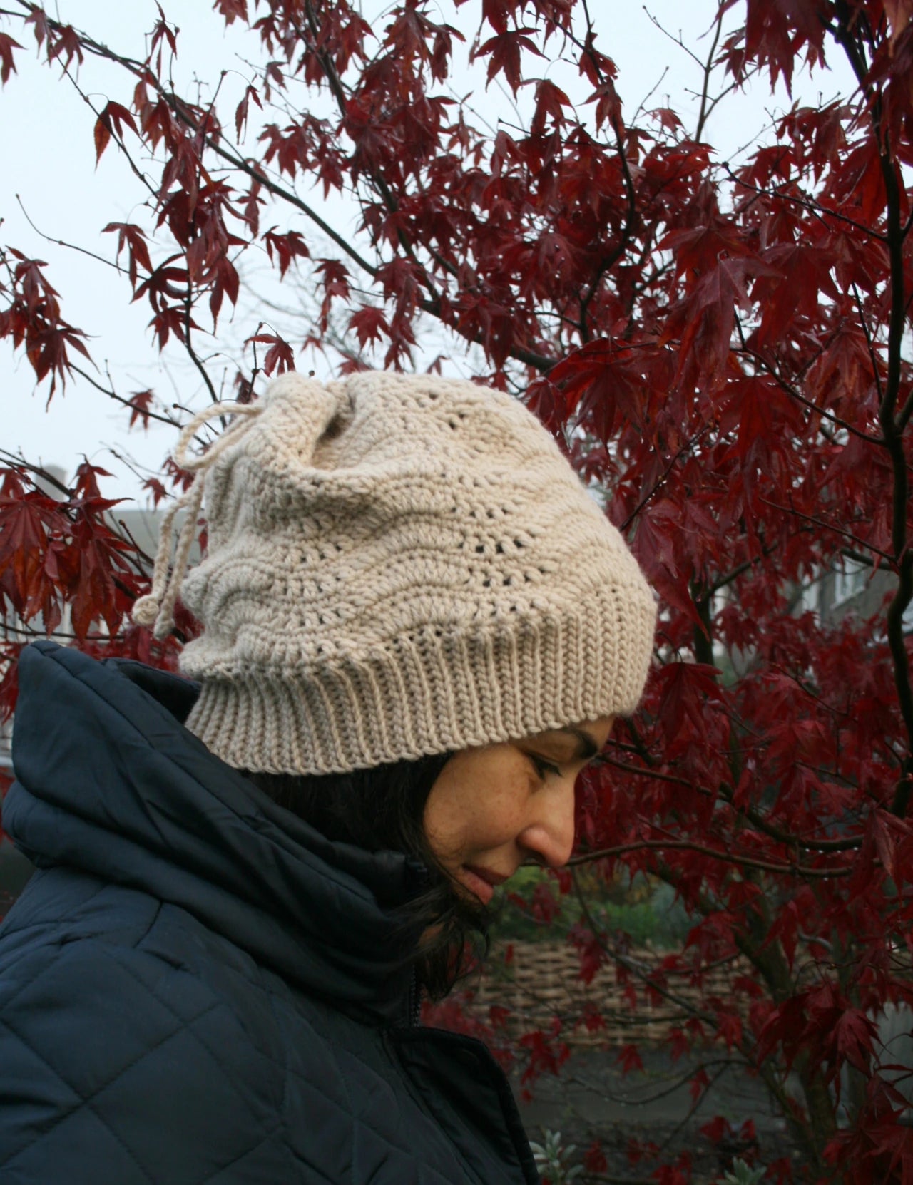 Slouchy lace hat and cowl crochet pattern