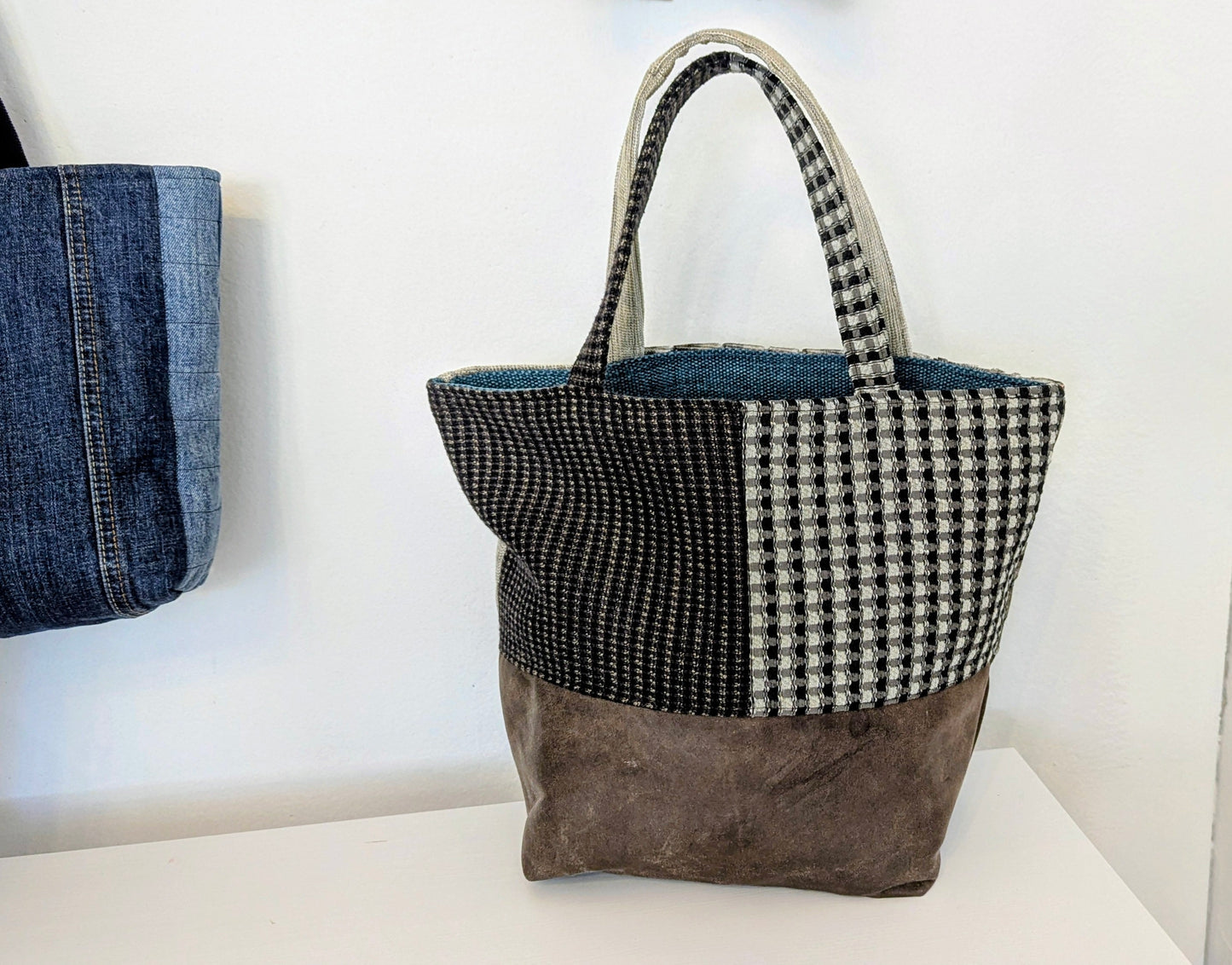 Upcycle leather and textiles Tote bag