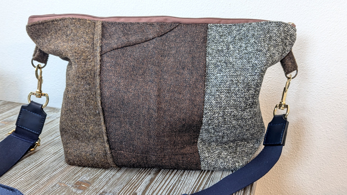 Wool and canvas patchwork bag