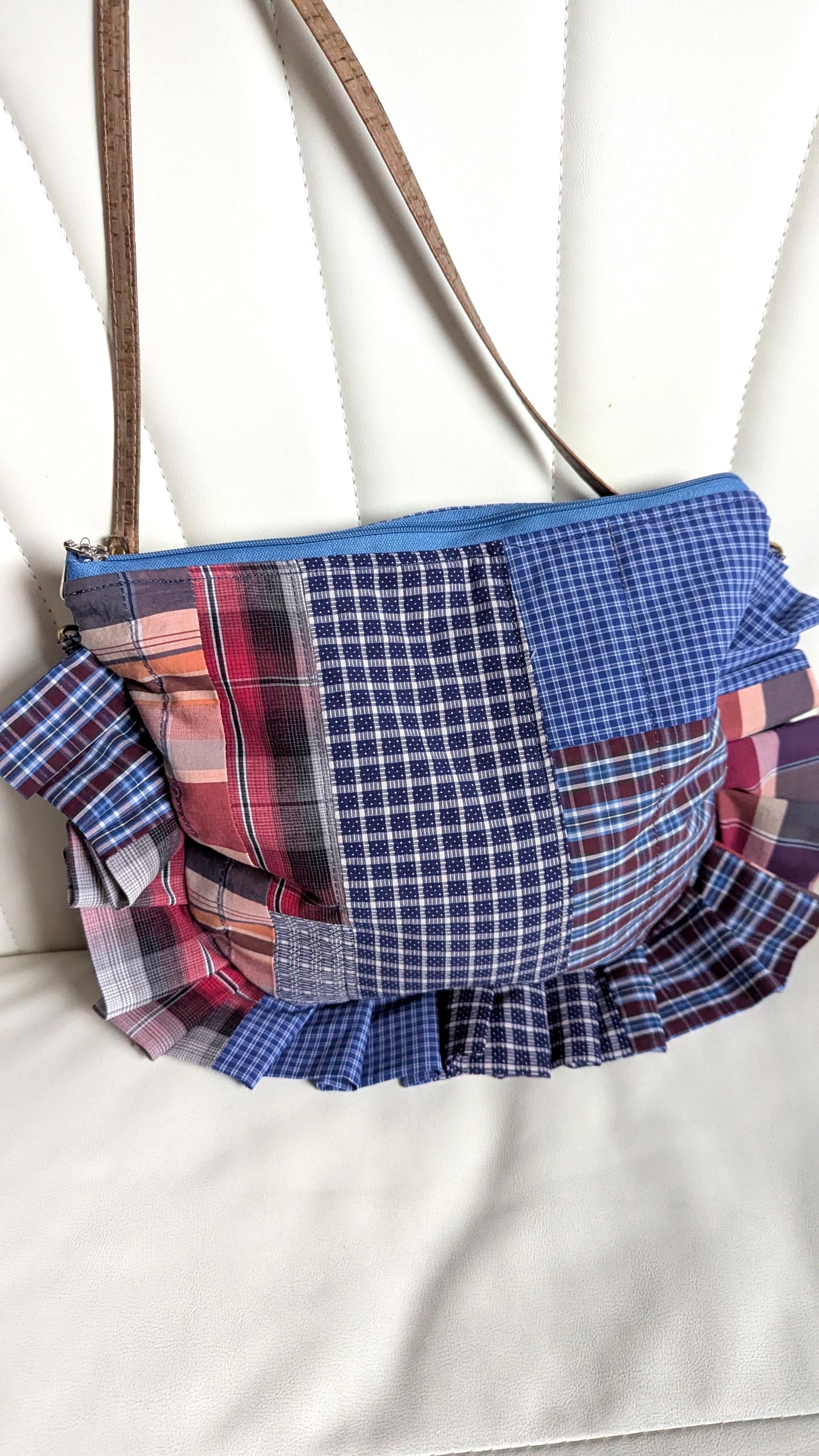 Ruffled, quilted and scrappy crossbody bag