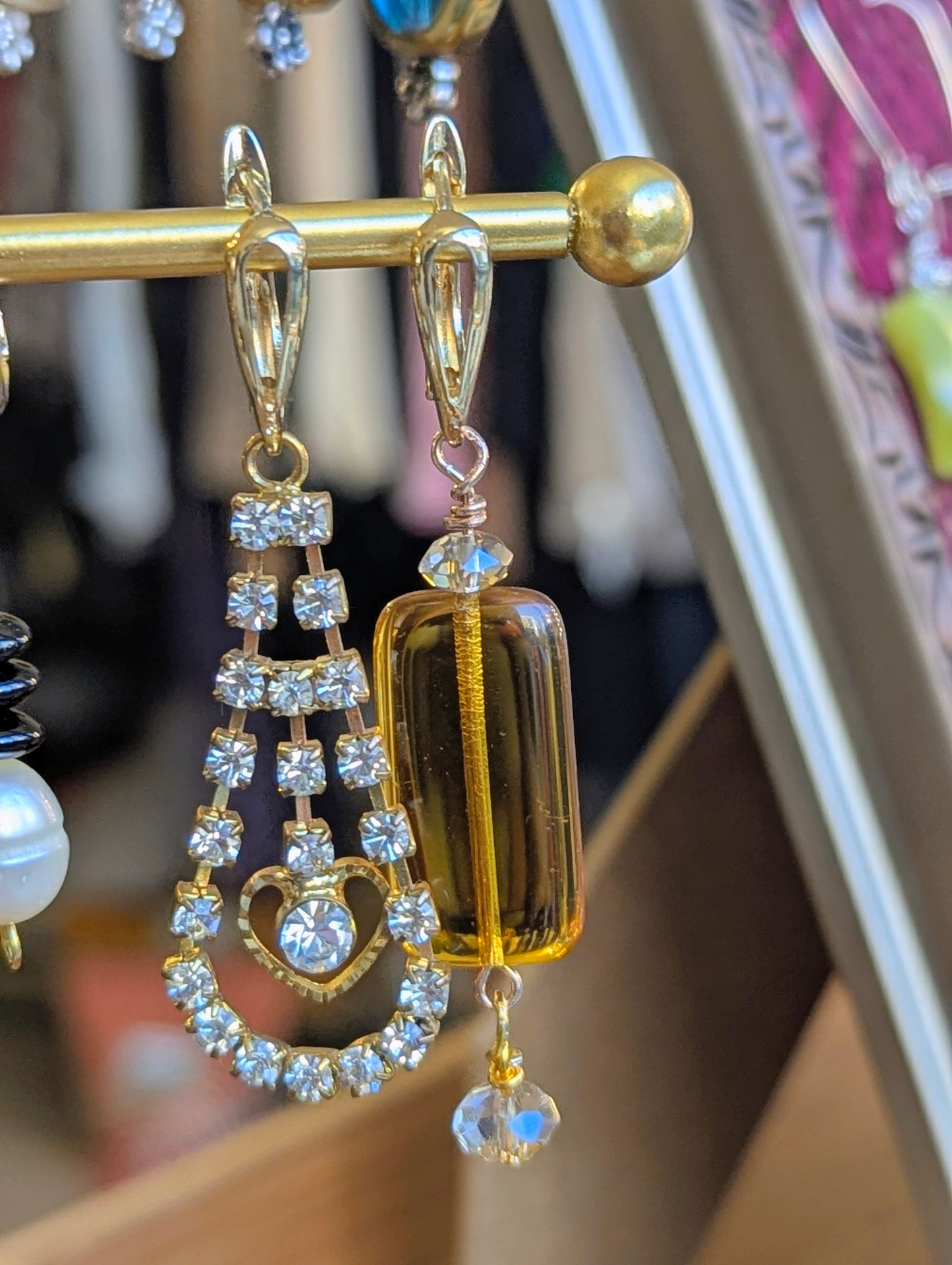 Asymmetric Crystal Amber Dangle Earrings