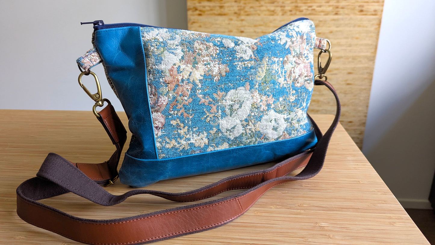 Upcycle crossbody bag luxurious textiles and Italian leather