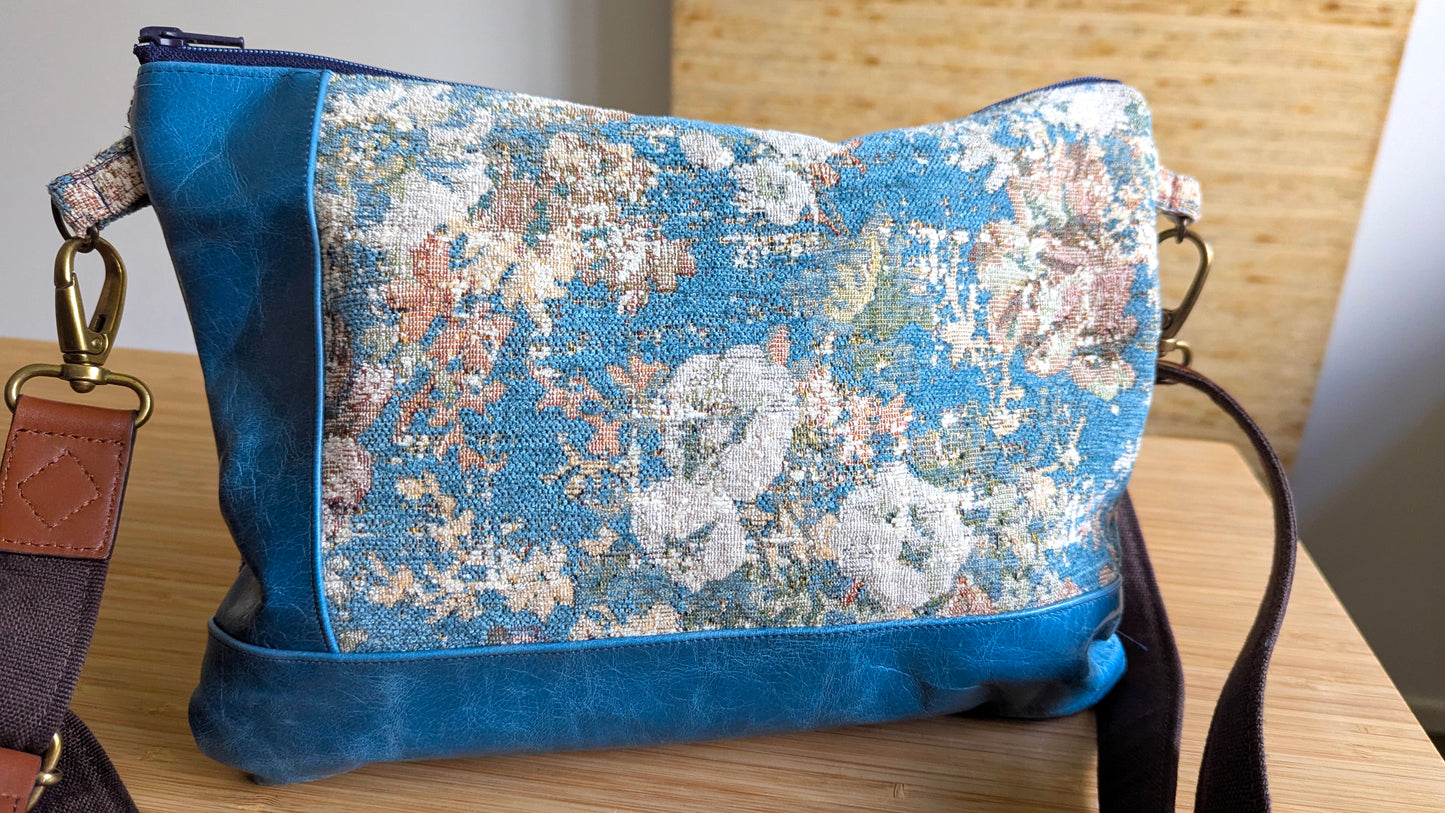 Upcycle crossbody bag luxurious textiles and Italian leather