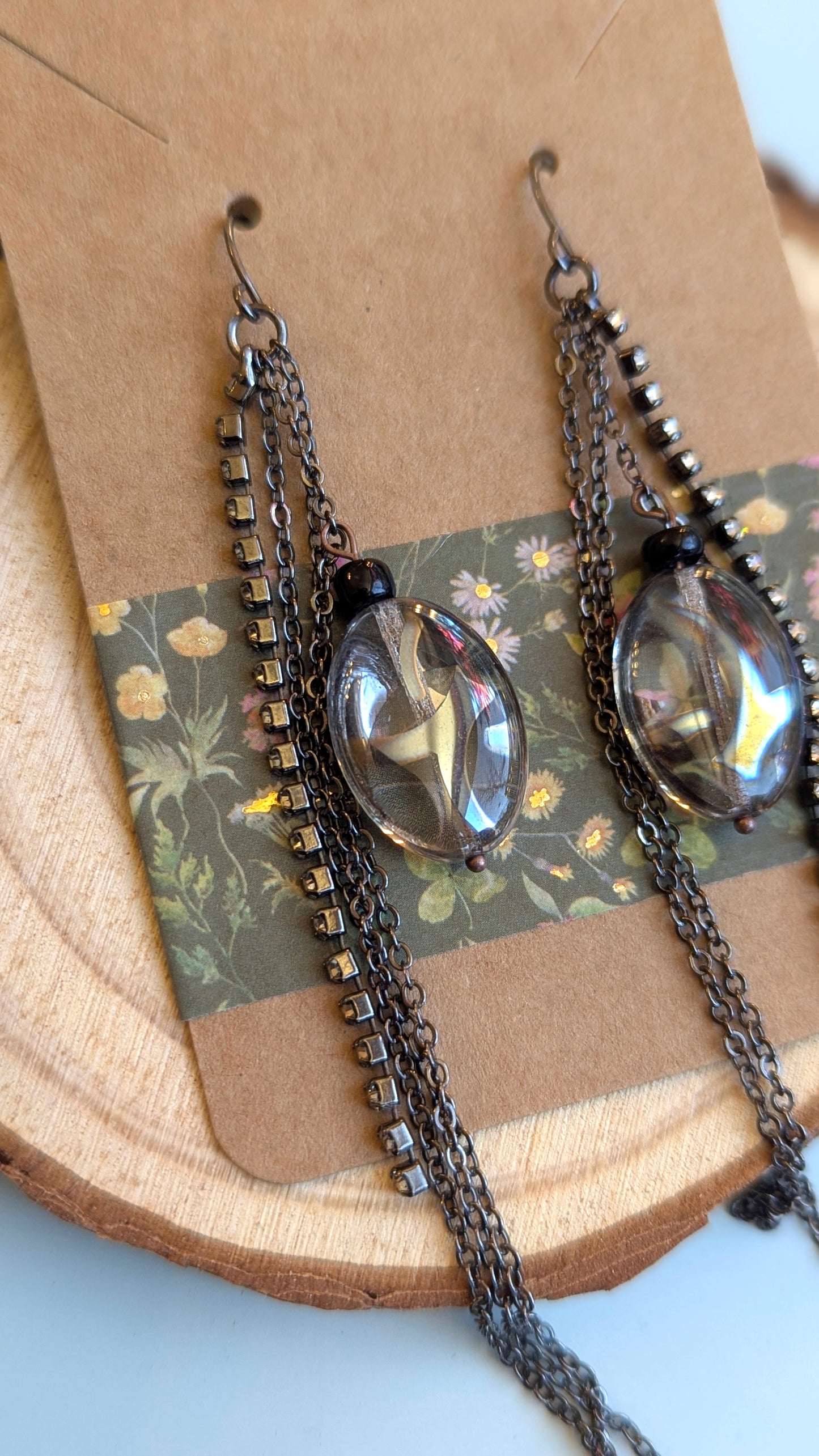 Elegant Gunmetal Multi-Chain Teardrop Dangle Earrings