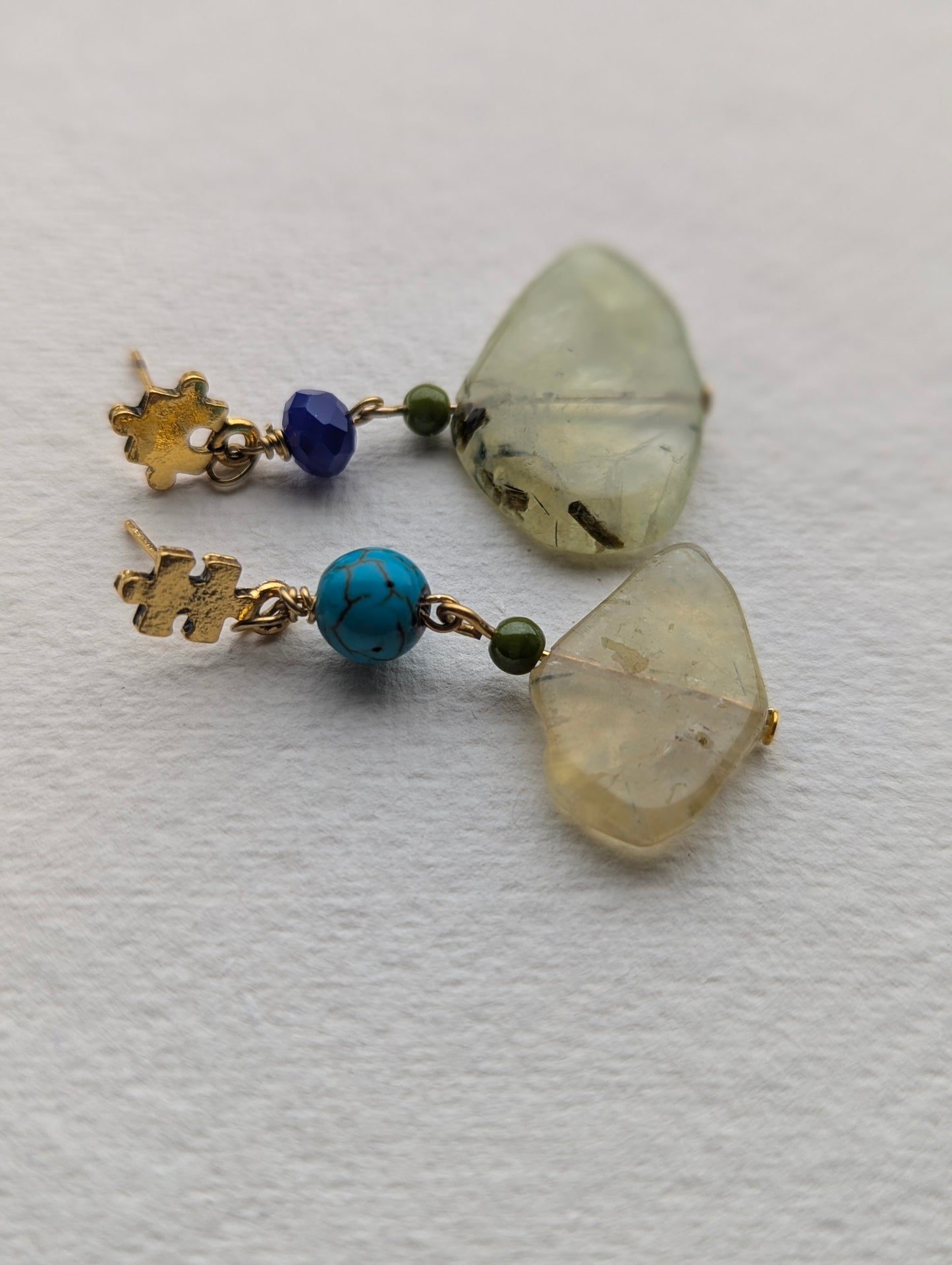 Asymmetrical Gemstone Drop Earrings with Puzzle Charms