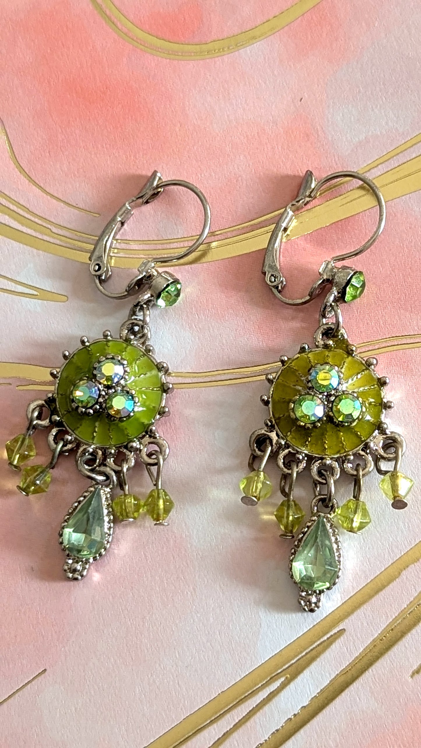 Vintage green enamel bohemian earrings