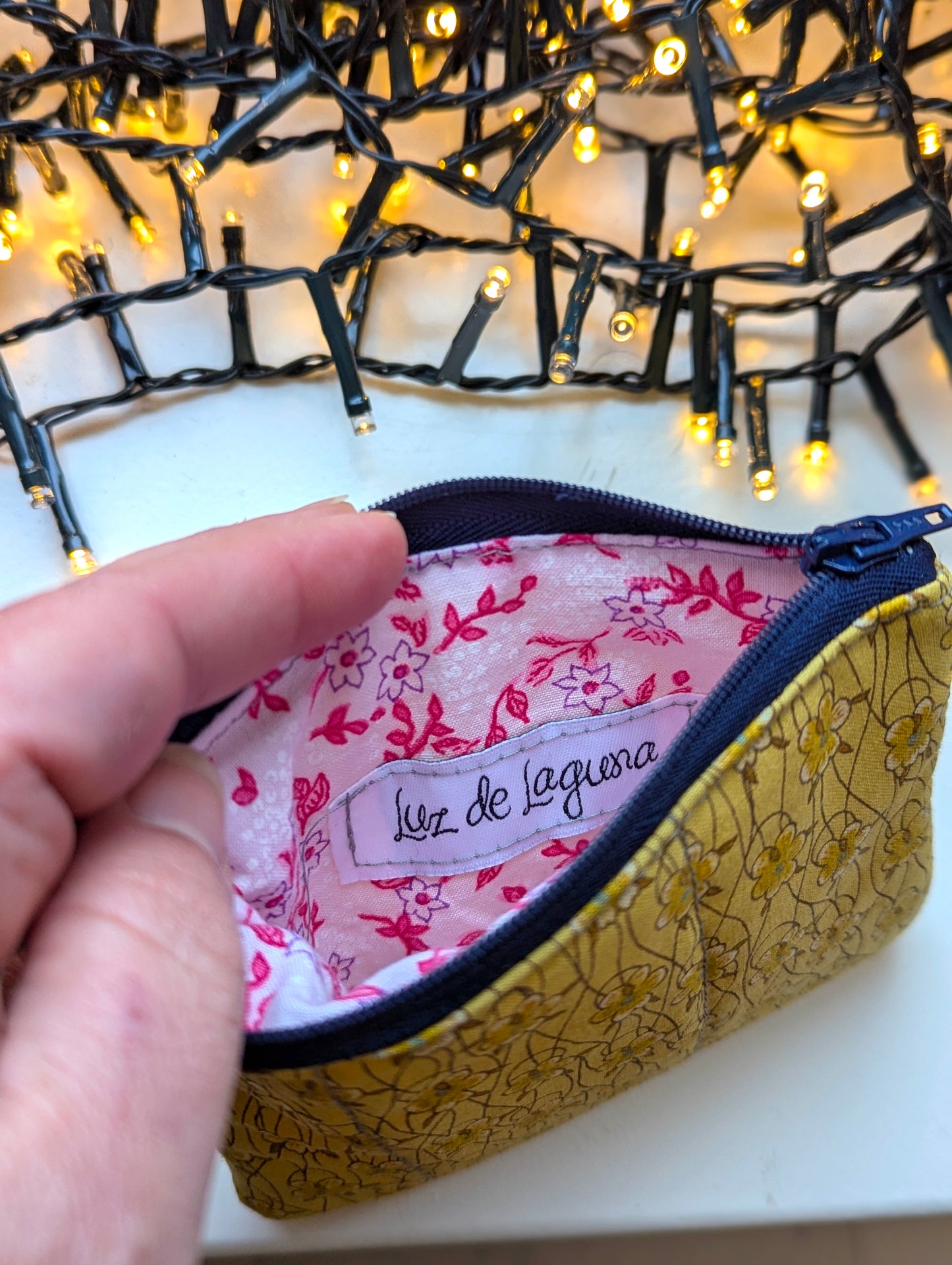 Handmade Floral Fabric Pouch with Embroidered Patch