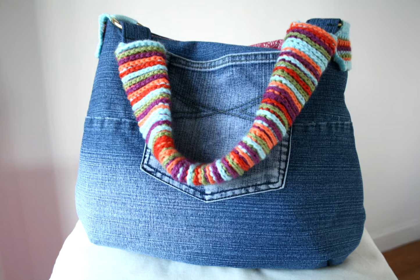 Mandala crochet and upcycle denim bag pattern (200)
