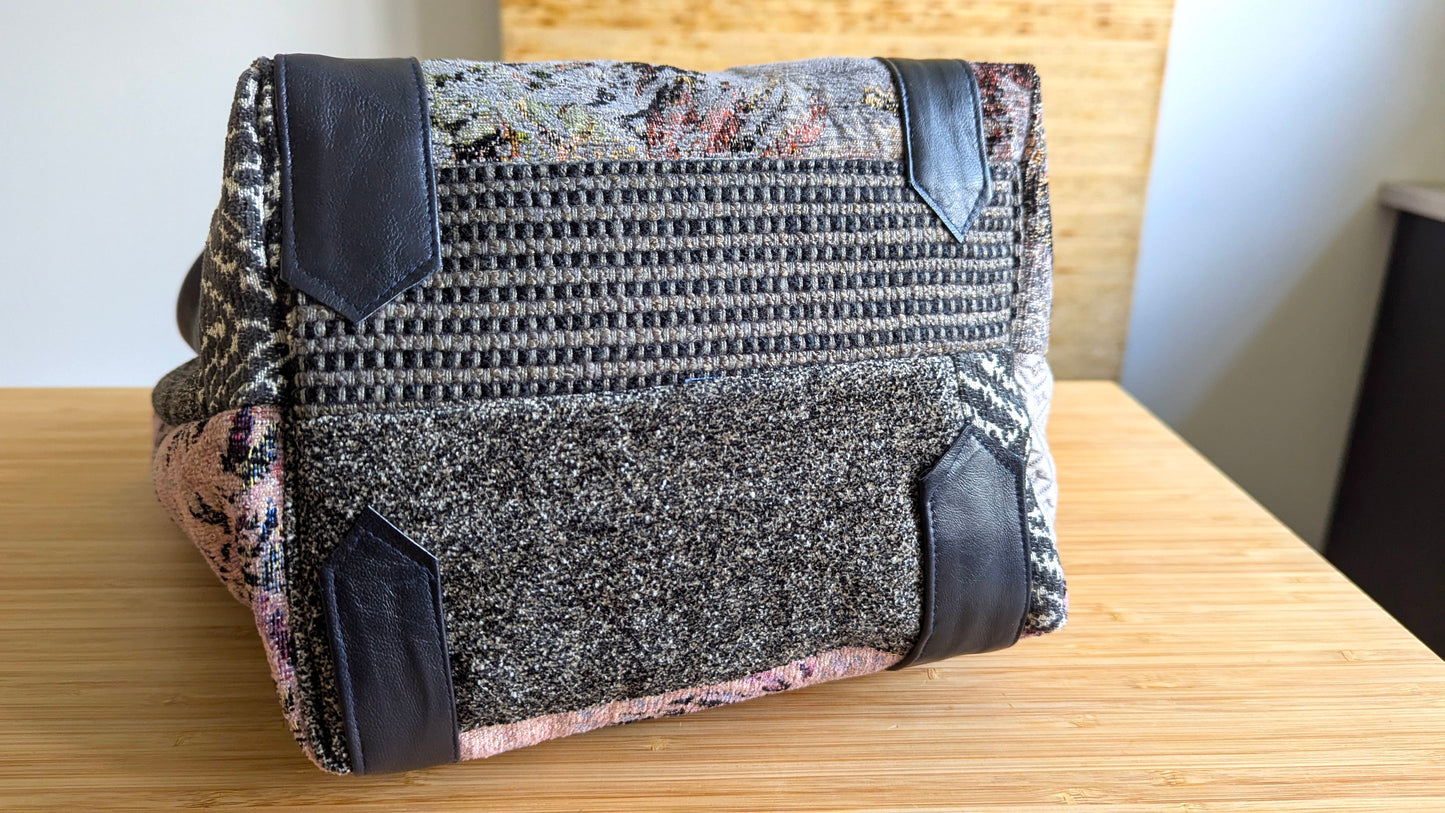 Upcycle Tote bag luxurious textiles and leather ties