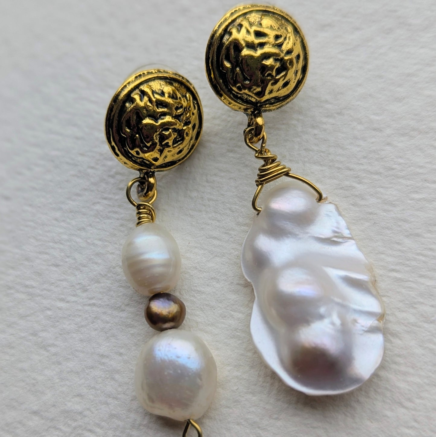 Asymmetrical Baroque & Freshwater Pearl Drop Earrings
