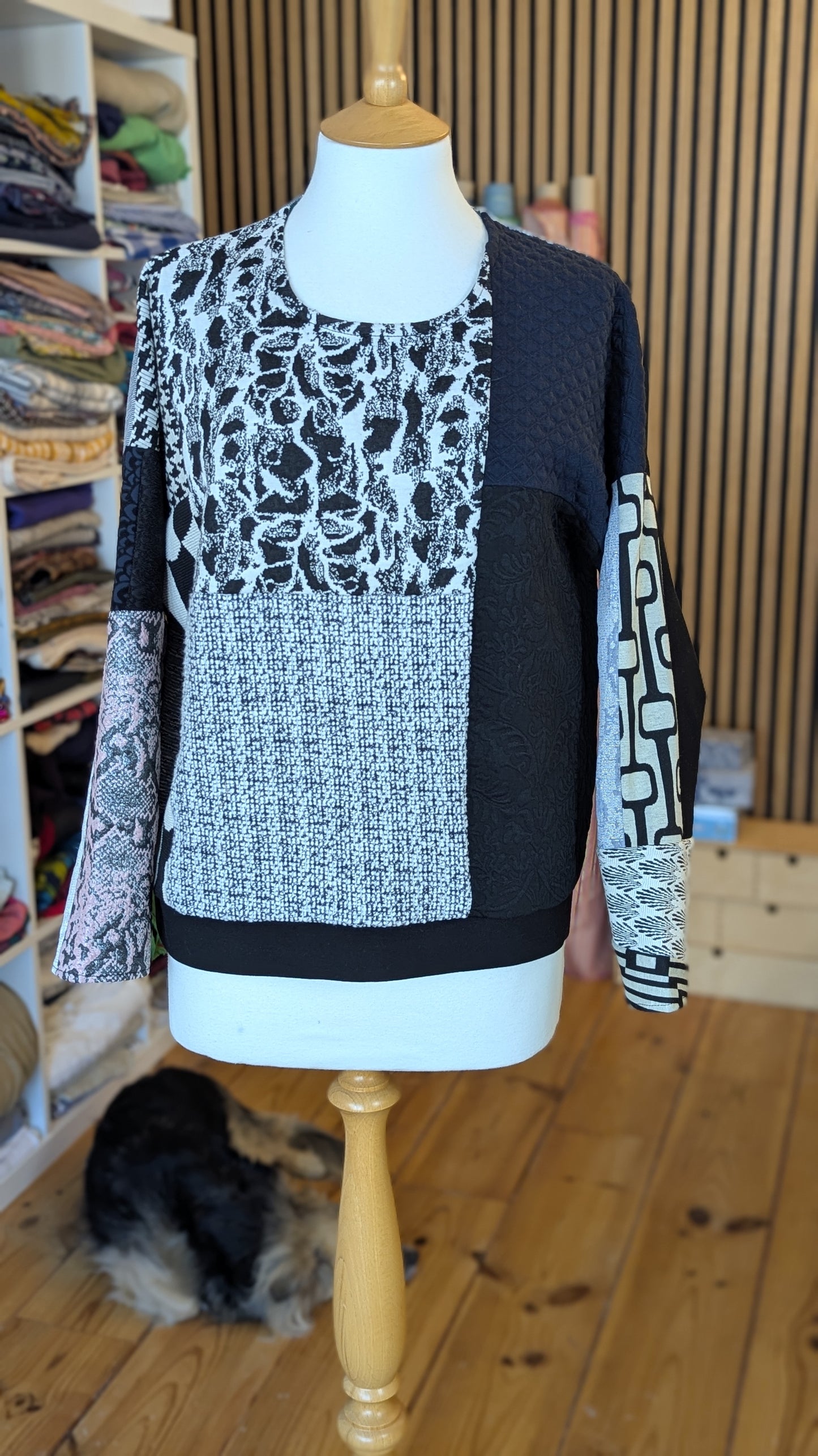 Patchwork sweater, made out of designer fabric samples (BW2)