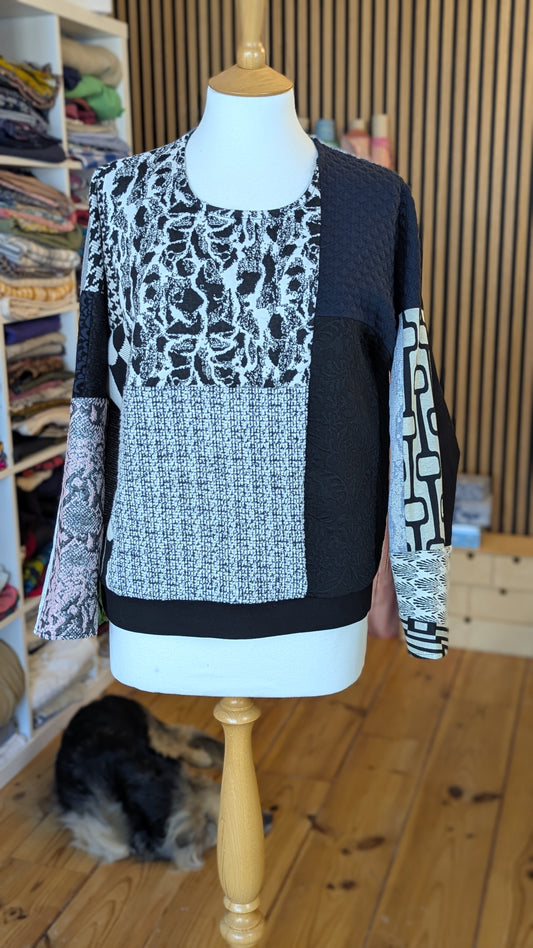 Patchwork sweater, made out of designer fabric samples (BW2)