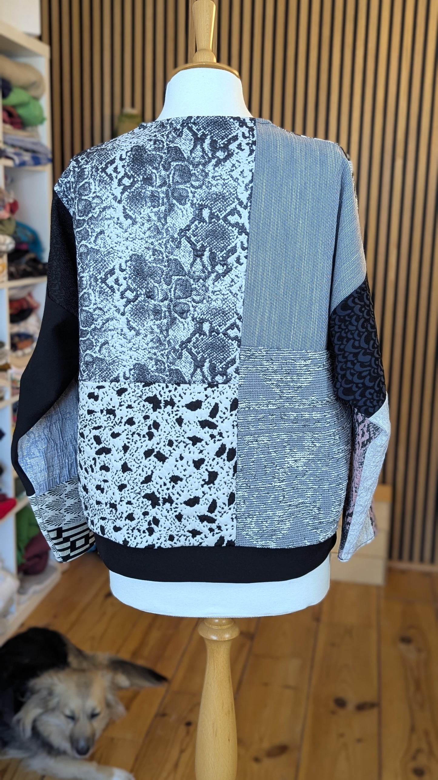 Patchwork sweater, made out of designer fabric samples (BW2)