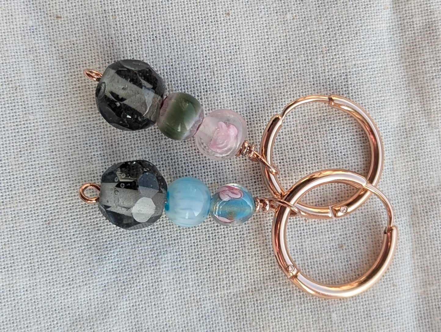 Gold Gold Tone Hoop Earrings with Mixed Beaded Charms