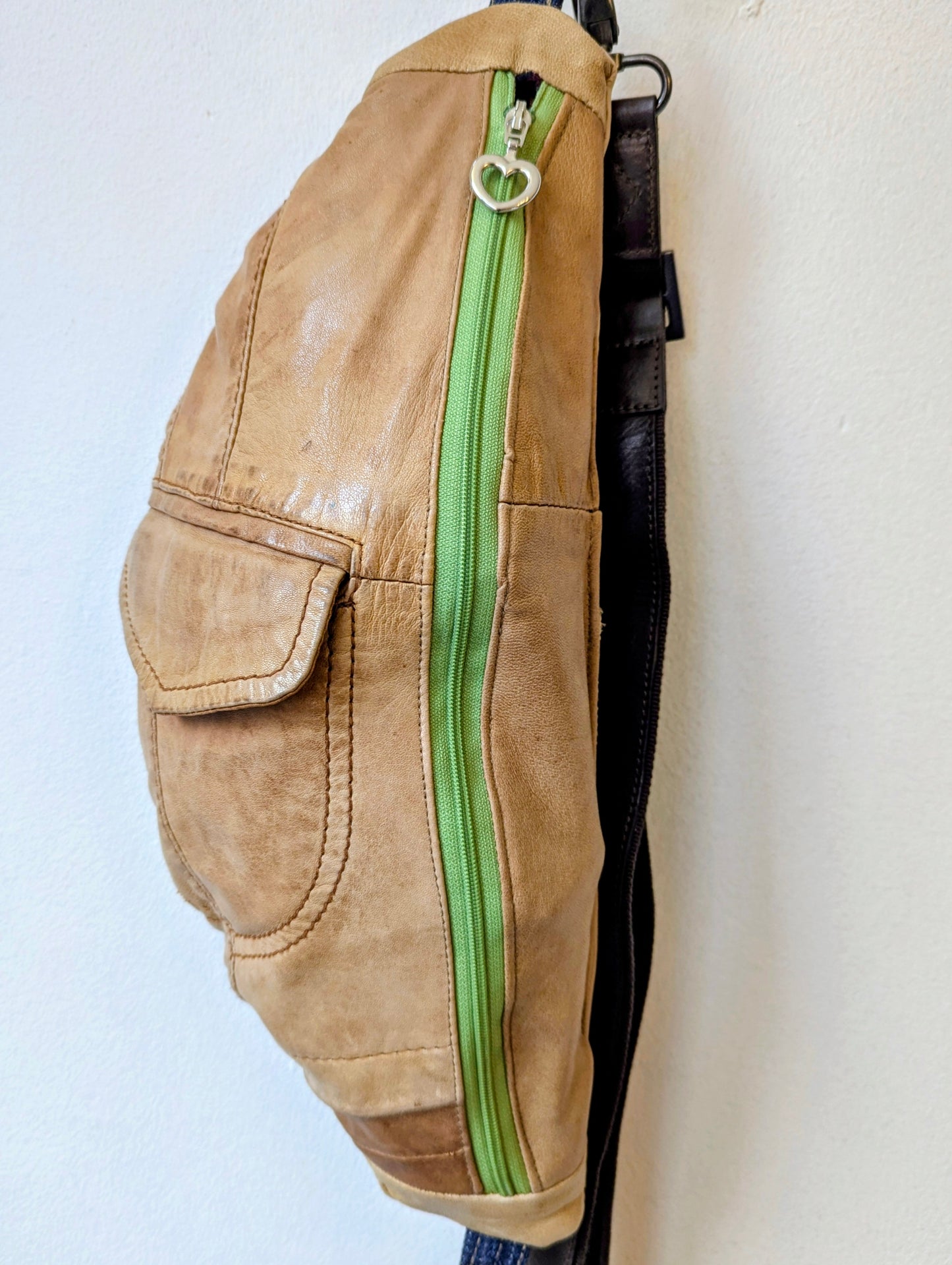 Upcycled Tan Leather Sling Bag