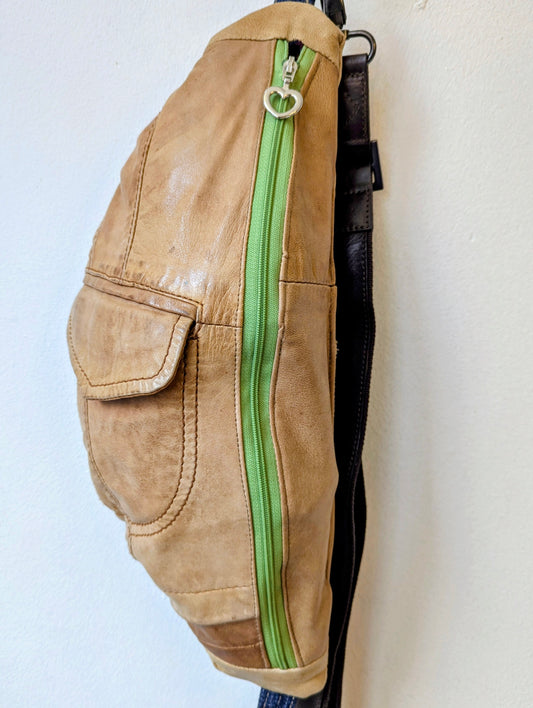 Upcycled Tan Leather Sling Bag
