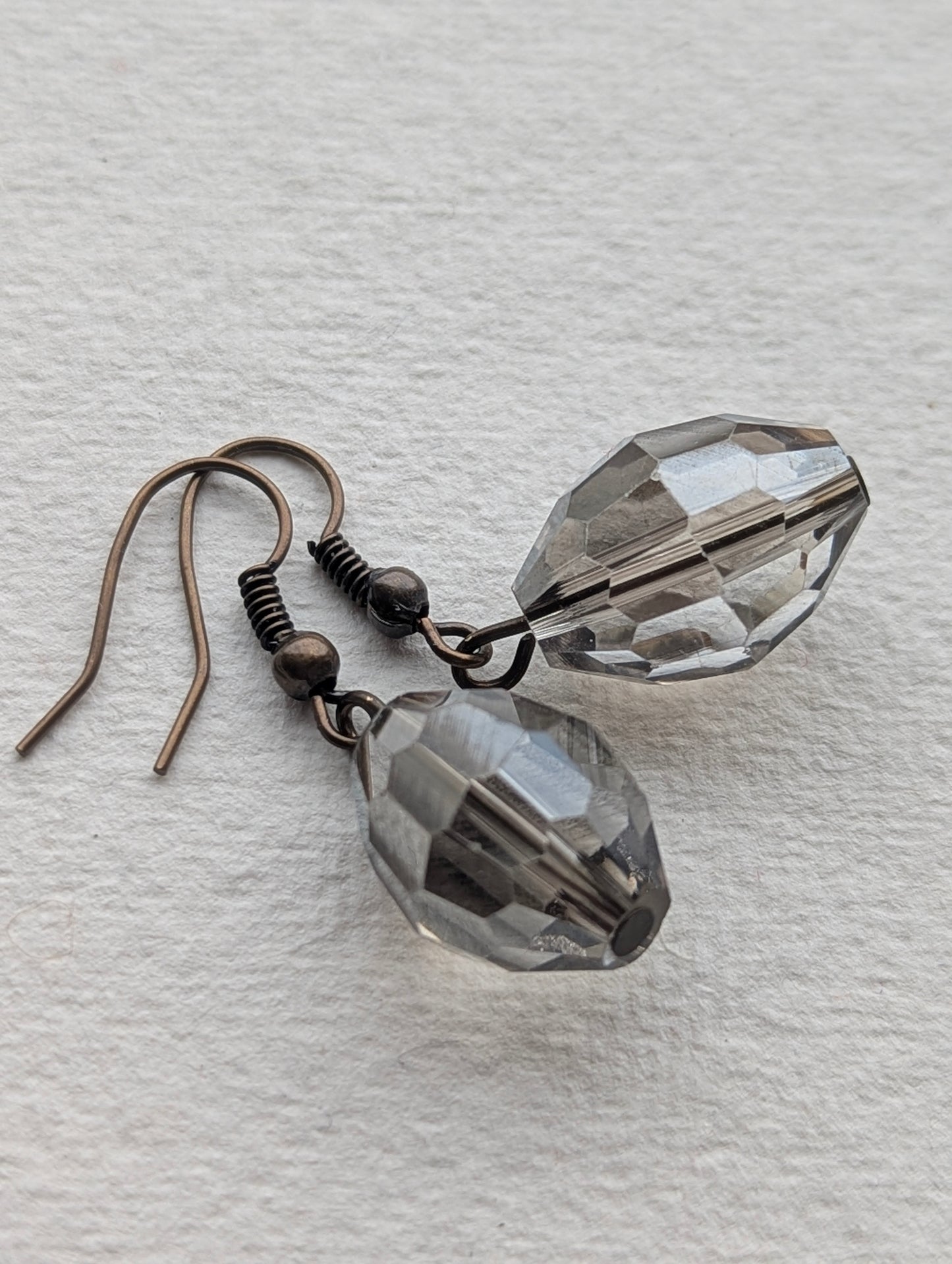 Bronze Tone & Grey Faceted Bead Drop Earrings