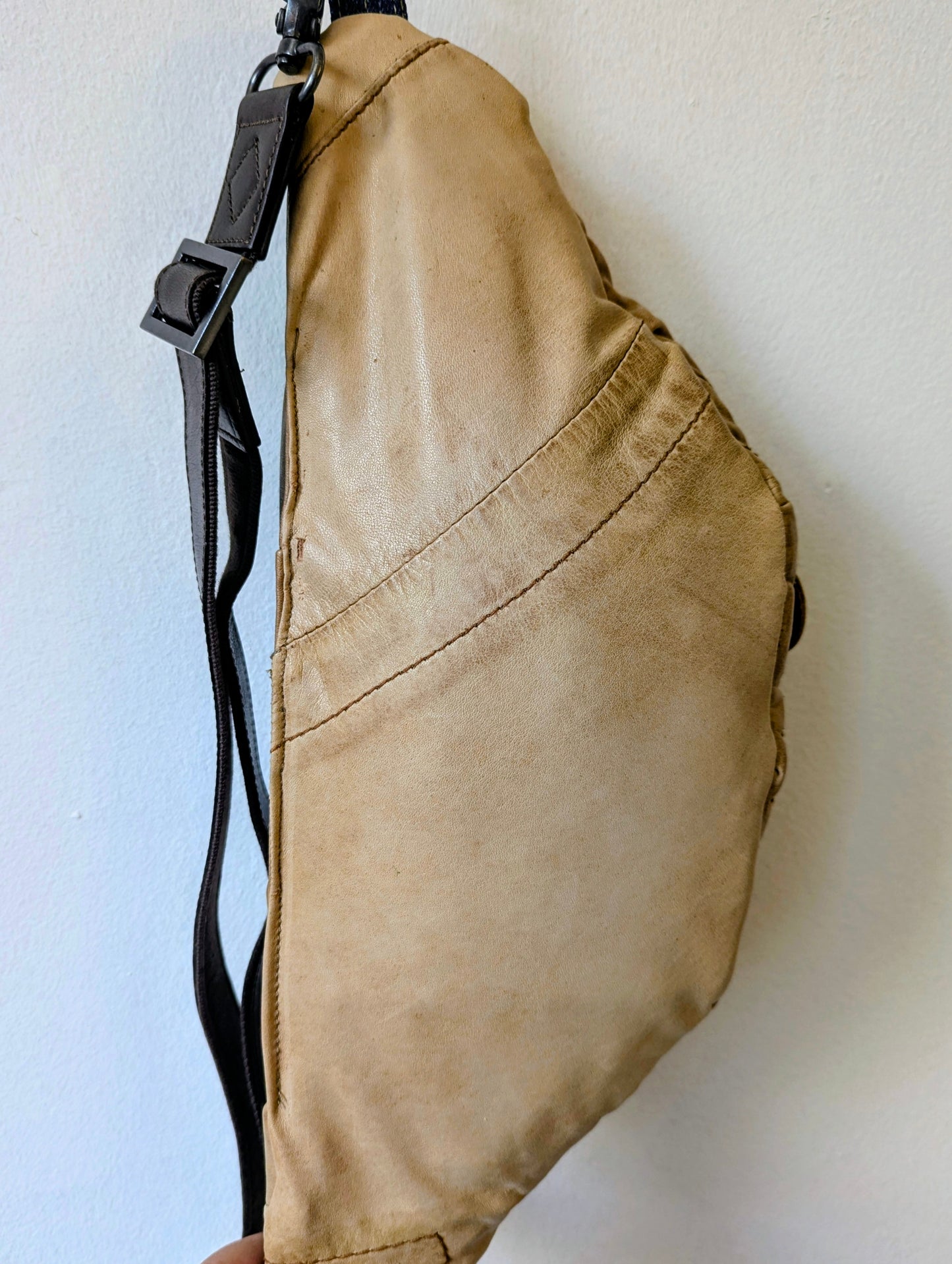 Upcycled Tan Leather Sling Bag