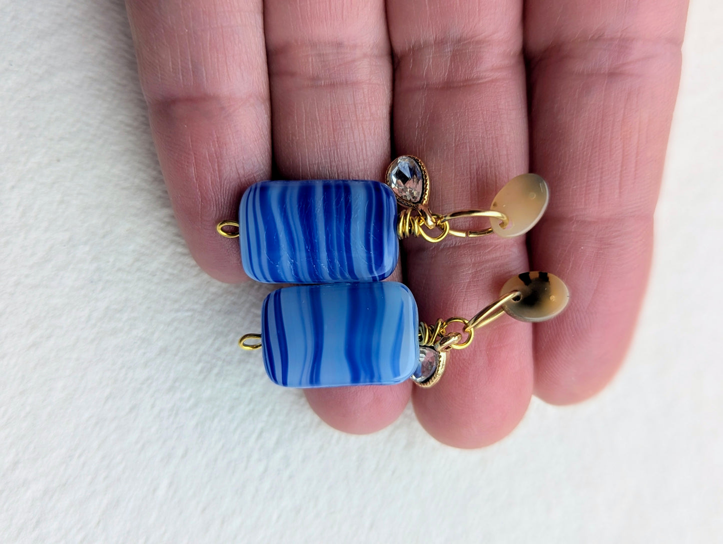 Artisan Blue Striped Glass Bead Dangle Earrings