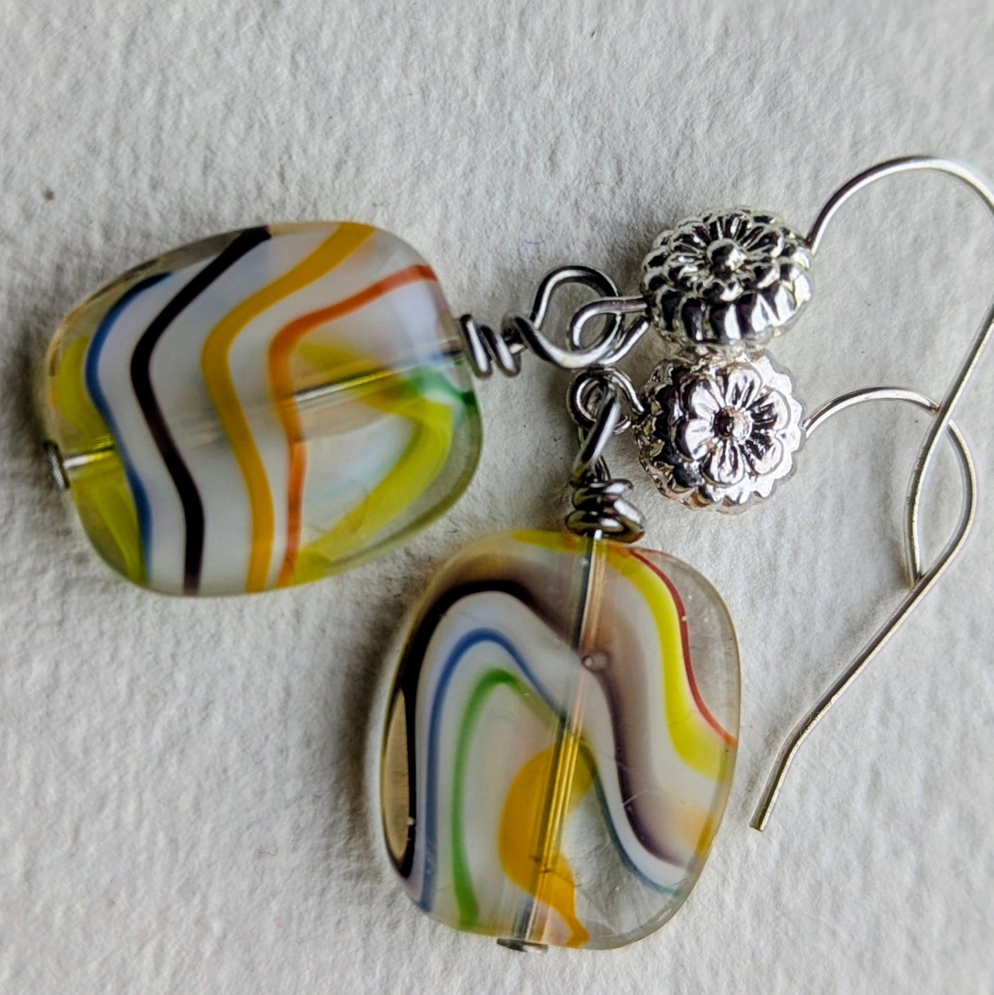 Handmade Multi-Color Swirl Glass Bead Earrings