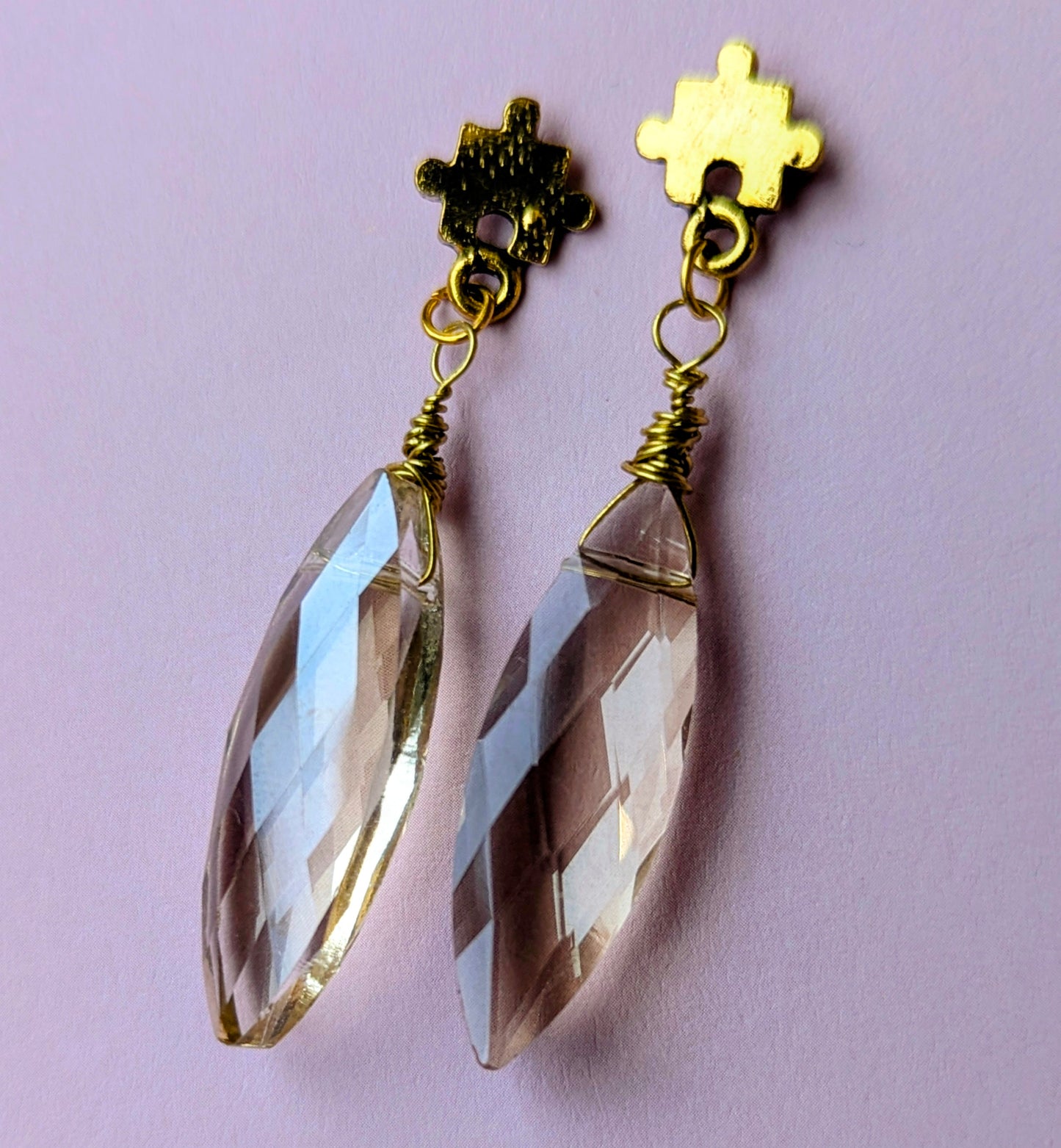 Gold Puzzle Piece Drop Earrings