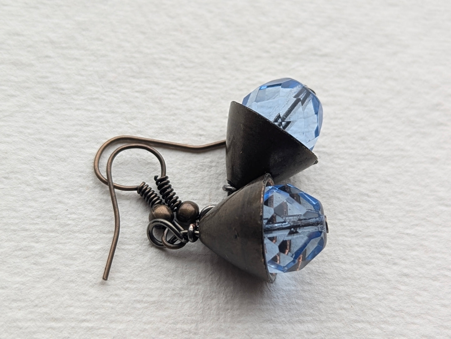Handmade Blue Crystal Cone Drop Earrings