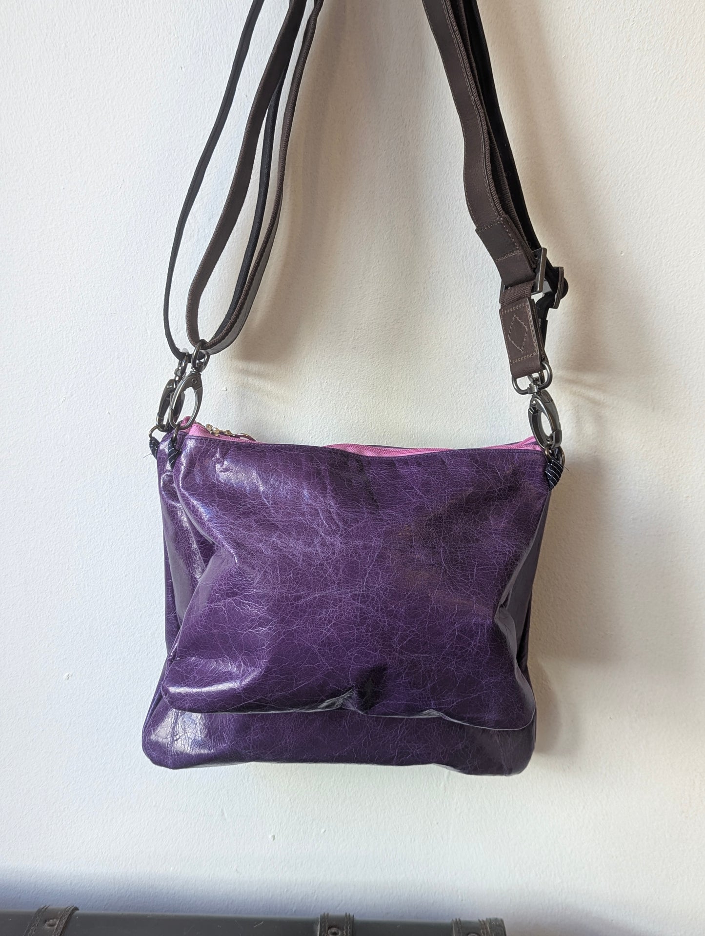 Purple Upcycled Leather Crossbody Bag