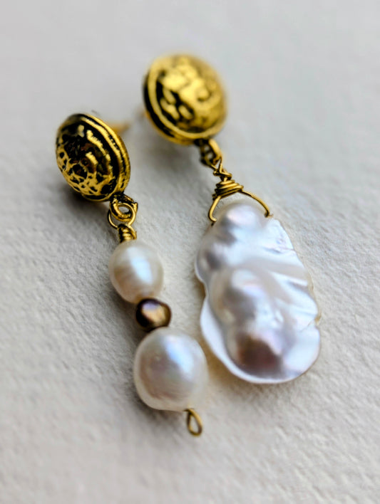 Asymmetrical Baroque & Freshwater Pearl Drop Earrings