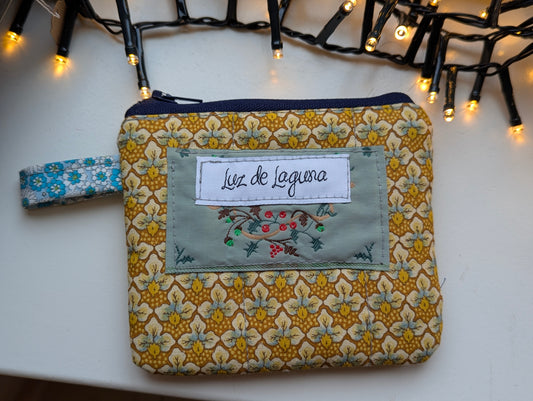 Handmade Floral Fabric Pouch with Embroidered Patch