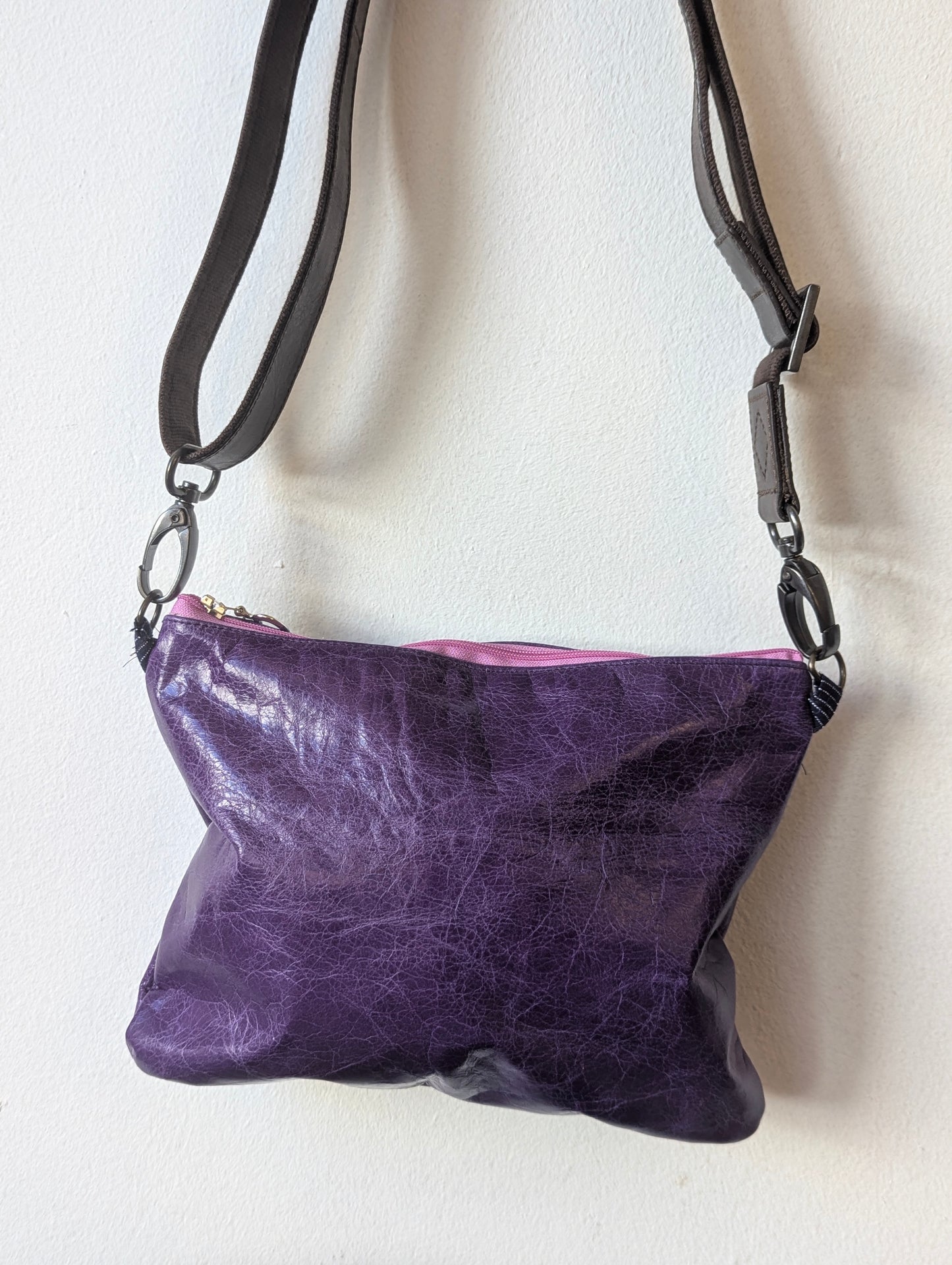 Purple Upcycled Leather Crossbody Bag