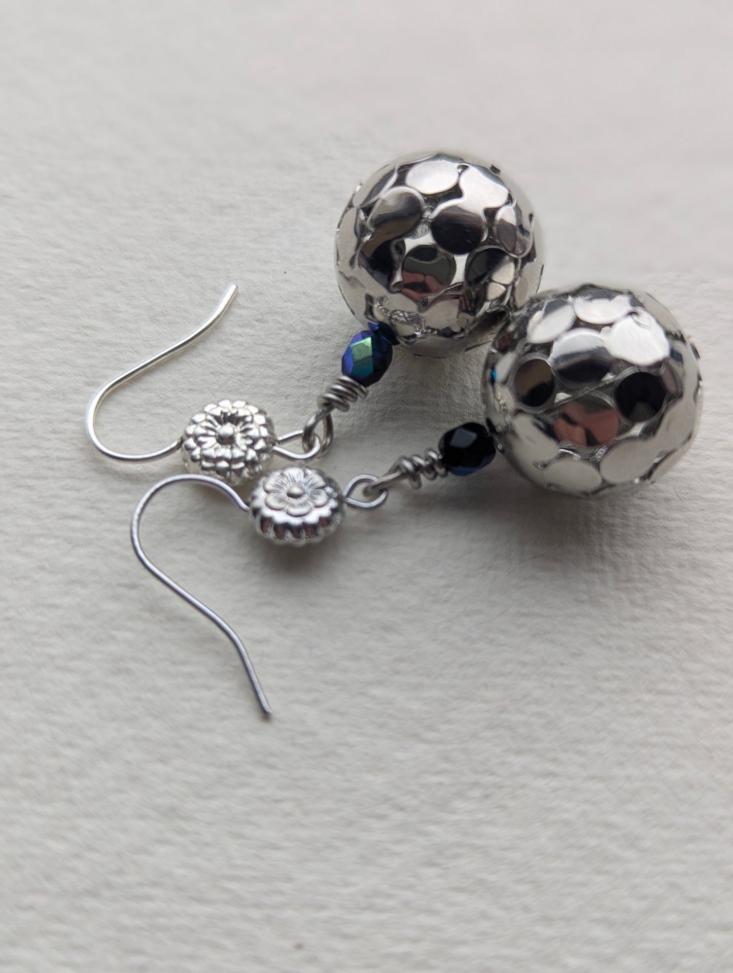 Handmade Silver Tone Ball Drop Earrings