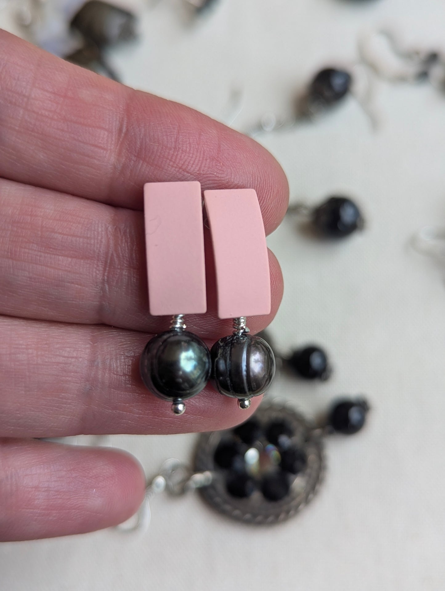 Handmade Resin and Pearl Earrings