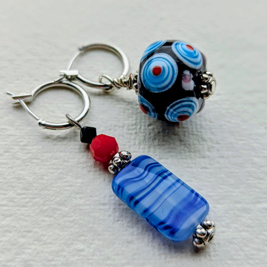 Artisan Millefiori & Striped Glass Dangle Earrings