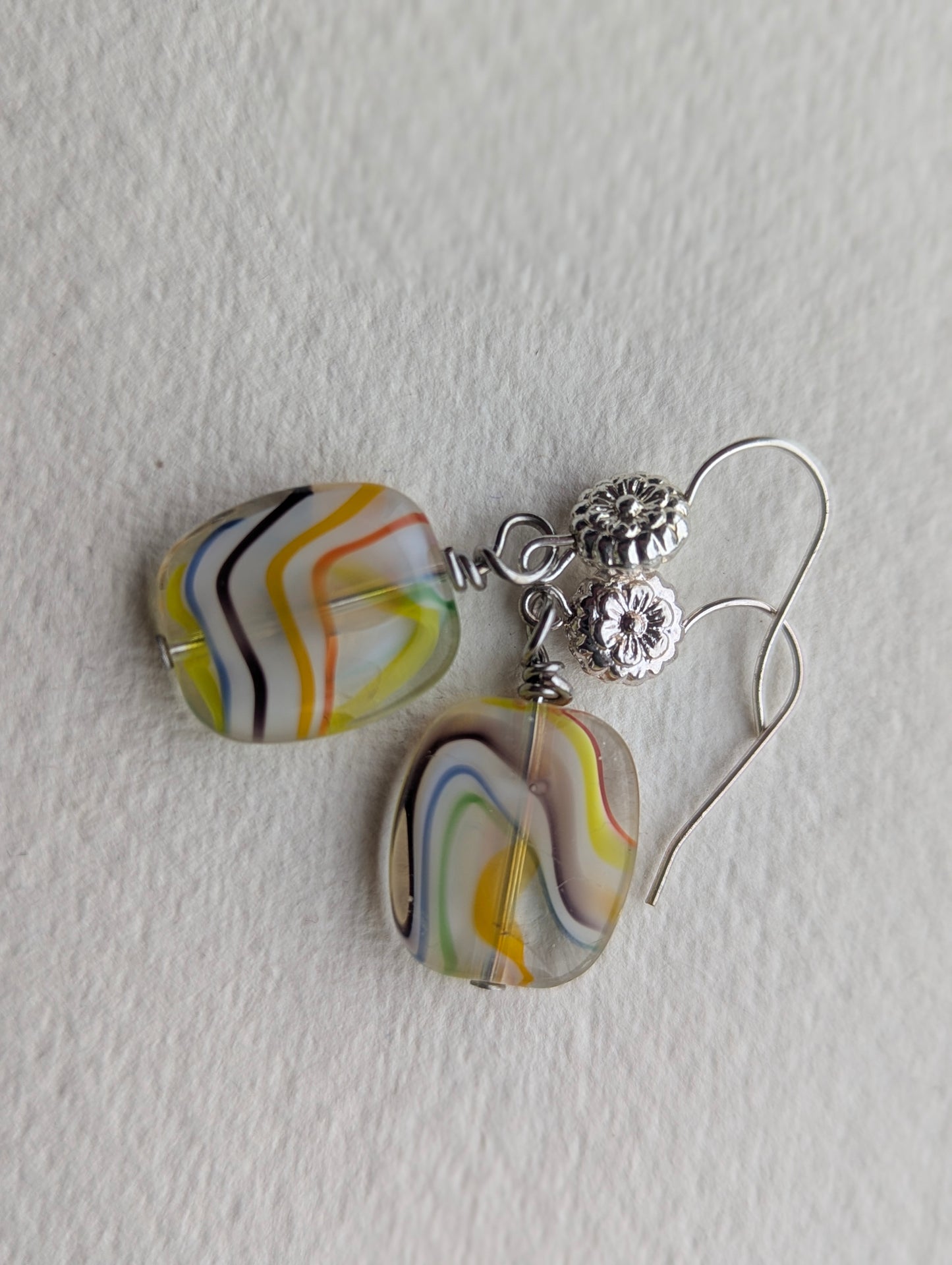 Handmade Multi-Color Swirl Glass Bead Earrings