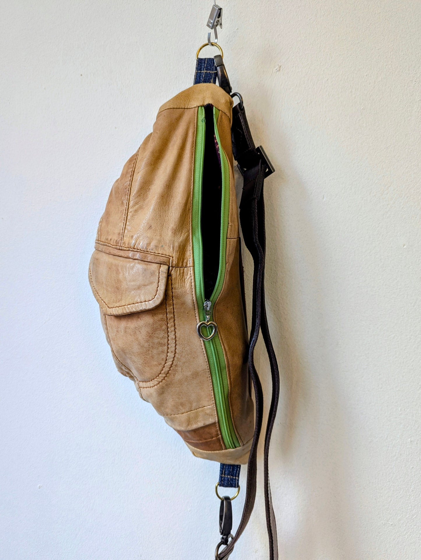 Upcycled Tan Leather Sling Bag