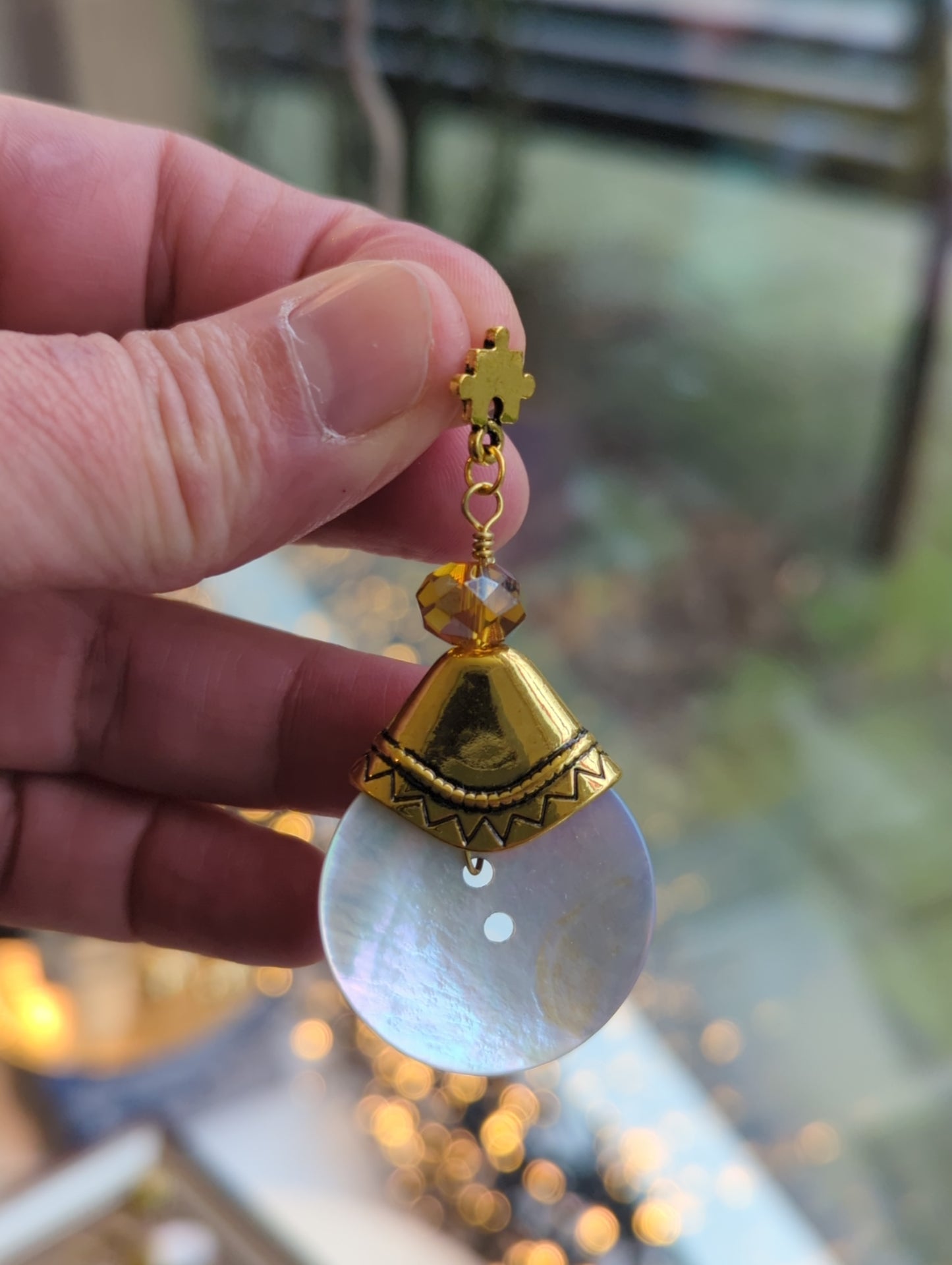 Mismatched Golden Bull Skull & Mother-of-Pearl Drop Earrings
