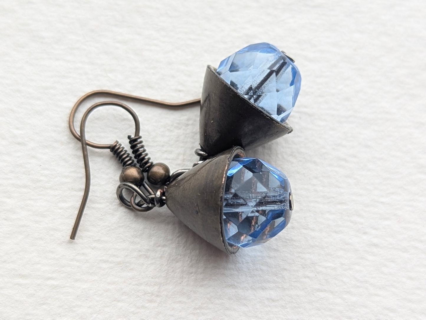 Handmade Blue Crystal Cone Drop Earrings