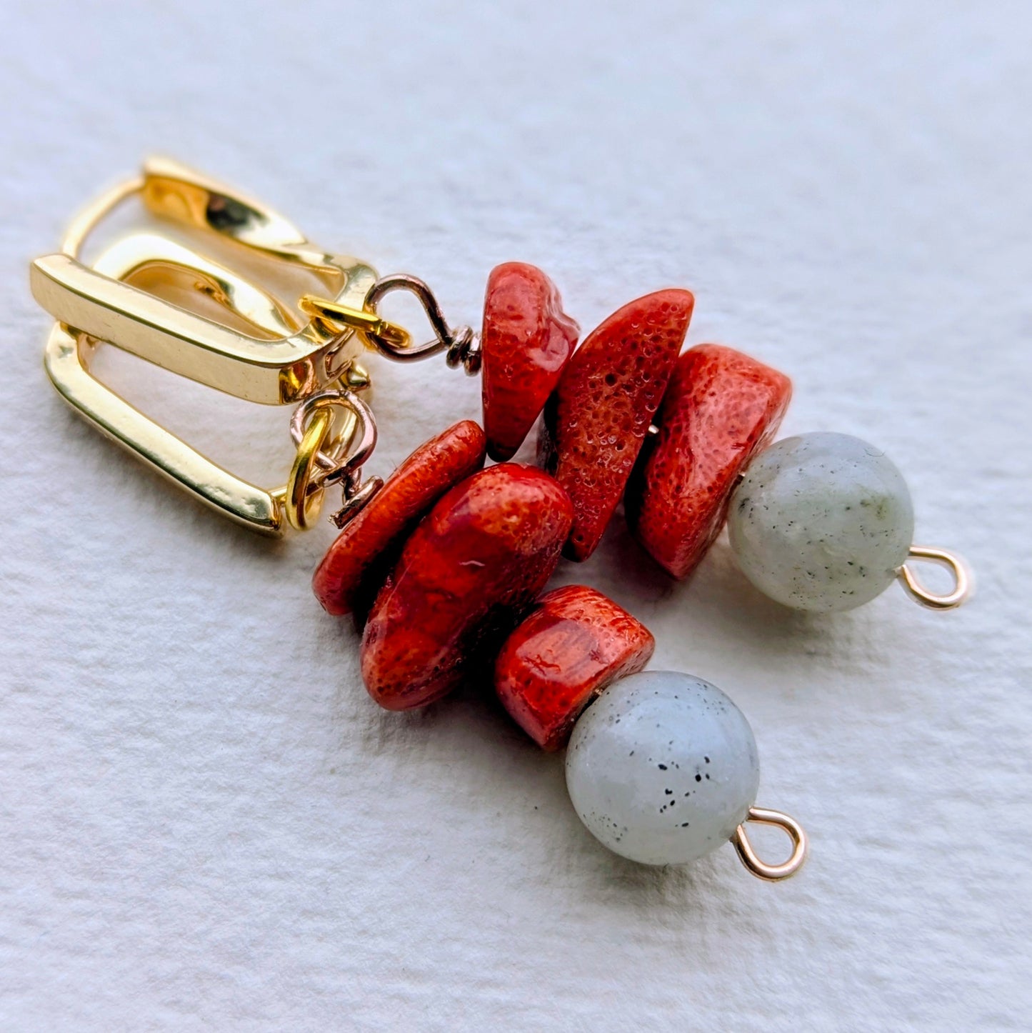 Handmade Red Coral & Labradorite Drop Earrings